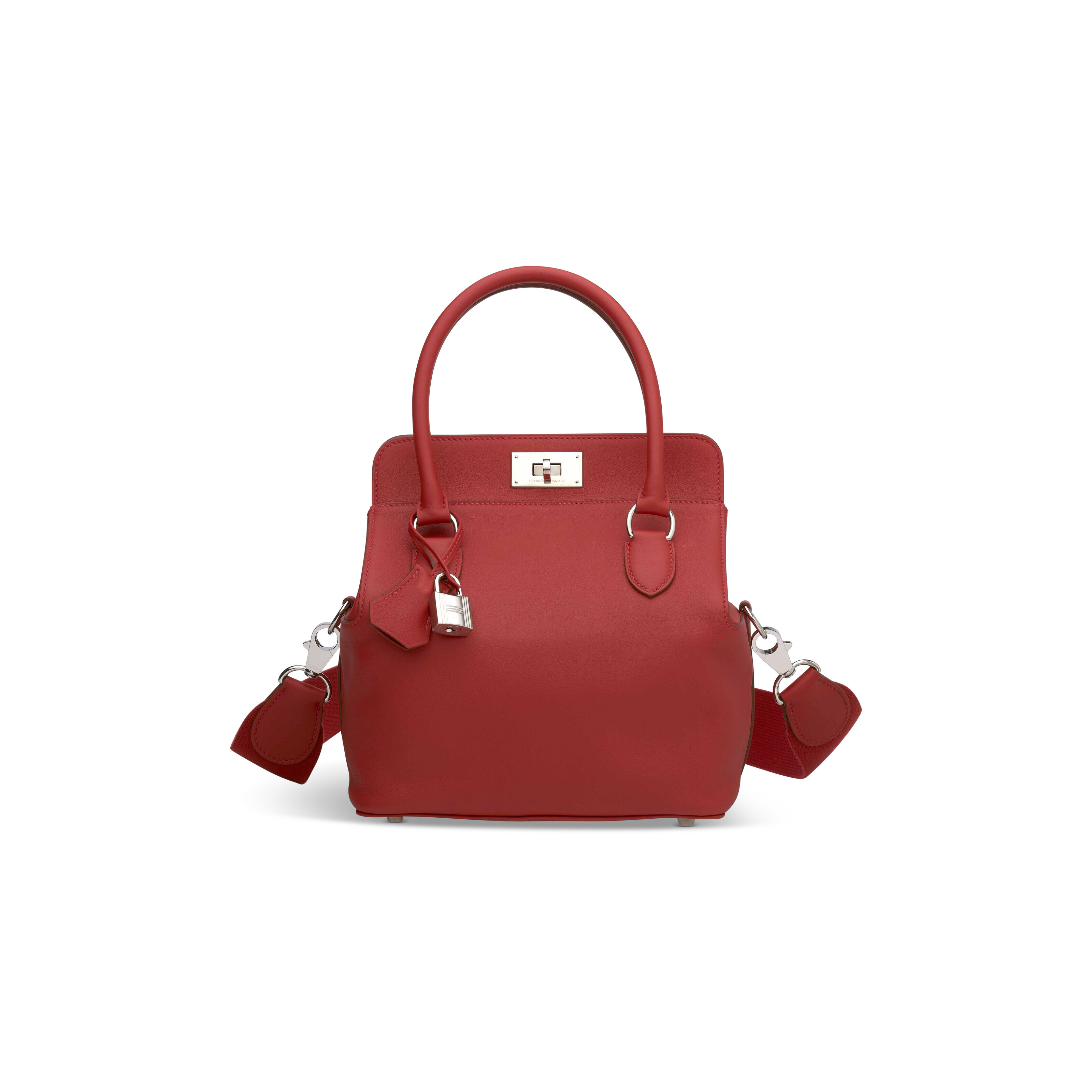 A VERMILLION SWIFT LEATHER MINI TOOLBOX 20 WITH PALLADIUM HARDWARE