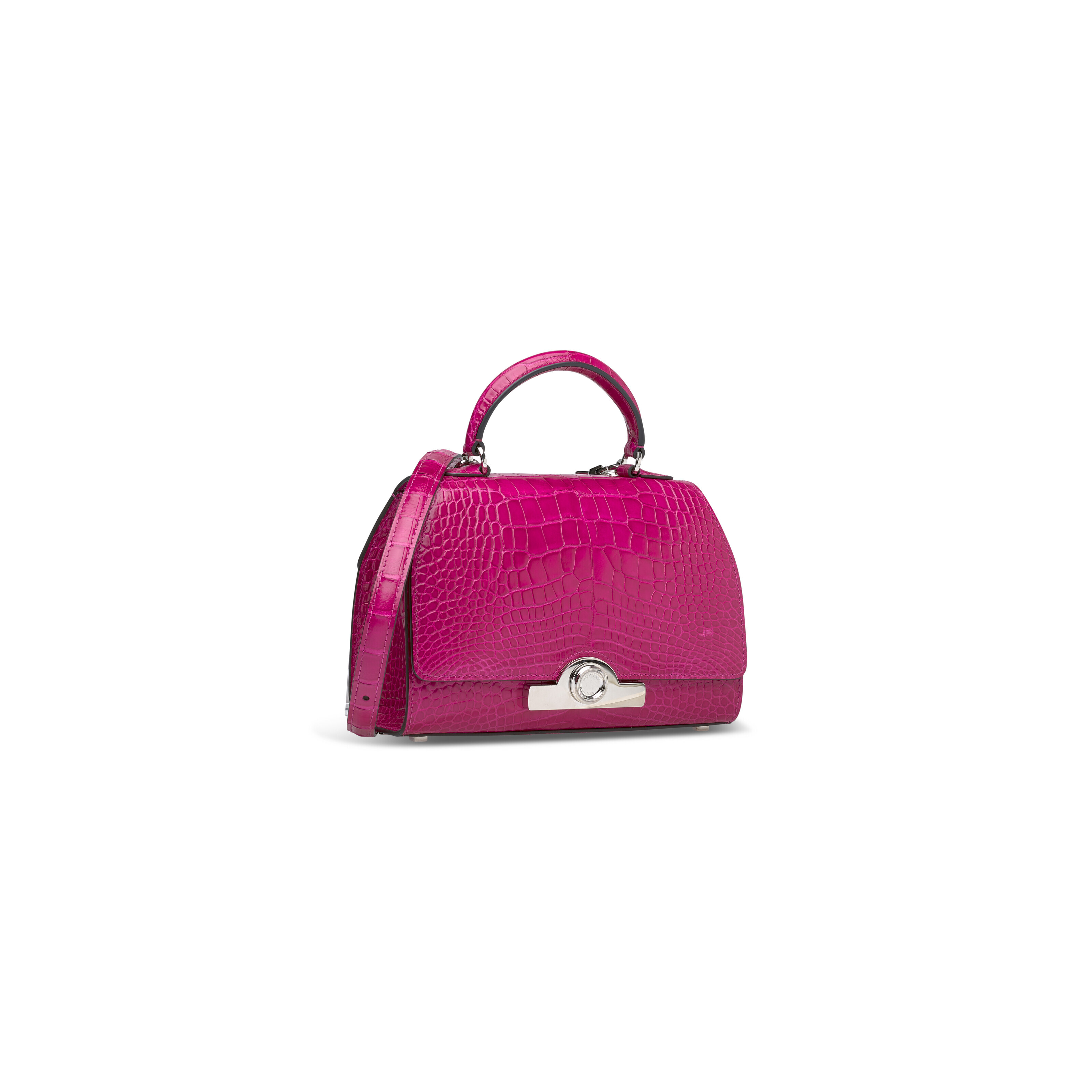 A Shiny Fushia Alligator Réjane Bag with Silver Hardware