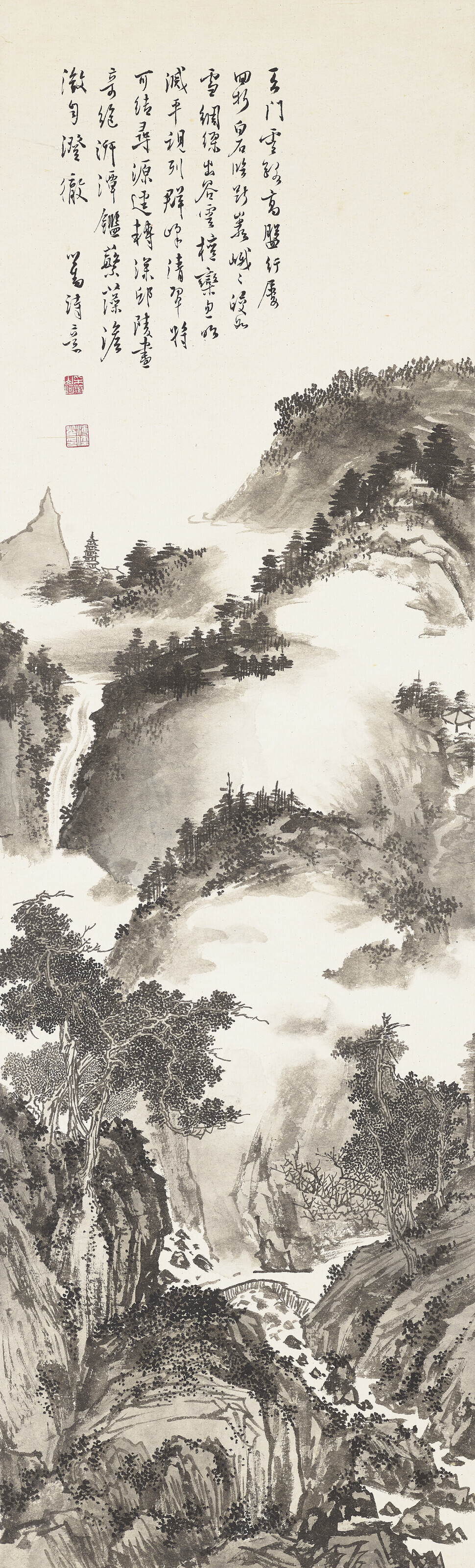 掛軸】溥儒『山水画』1896-1964 中国近代美術 紙本 肉筆時代保証 Fine