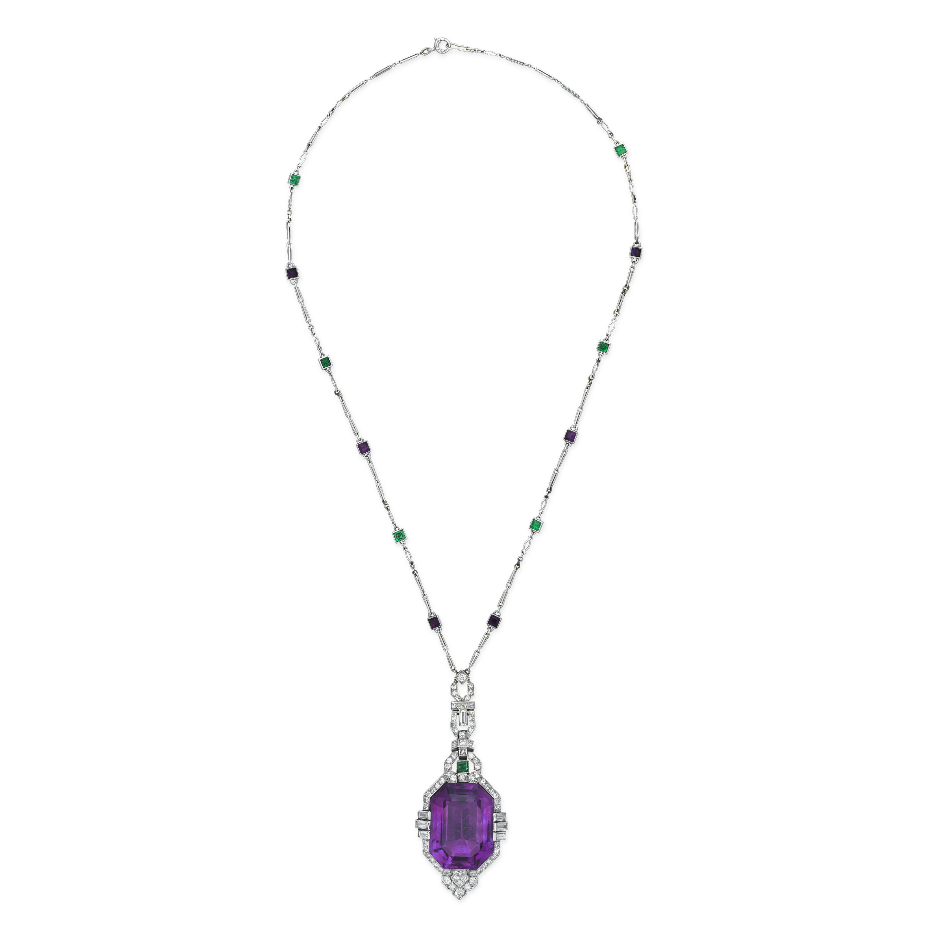 Catalog image of LACHLOCHE AMETHYST, EMERALD AND DIAMOND PENDENT NECKLACE