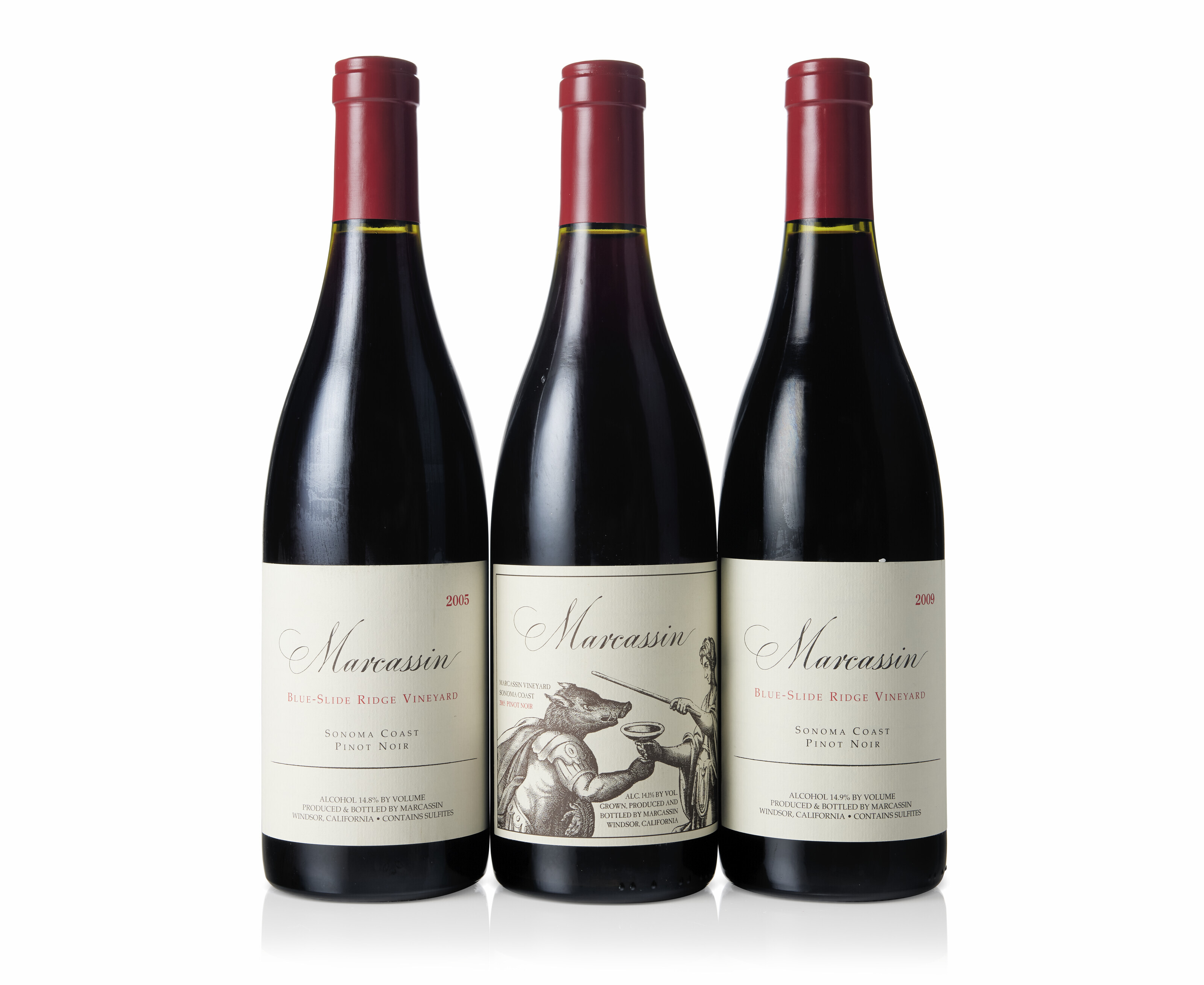 Mixed Marcassin, Pinot Noir, 2005 &amp; 2009. 3 bottles per lot. Sold for $750 in Fine and Rare Wines Online: Featuring the Renowned Cellar of an American Collector on 31 January-14 February 2023 at Christie&rsquo;s online