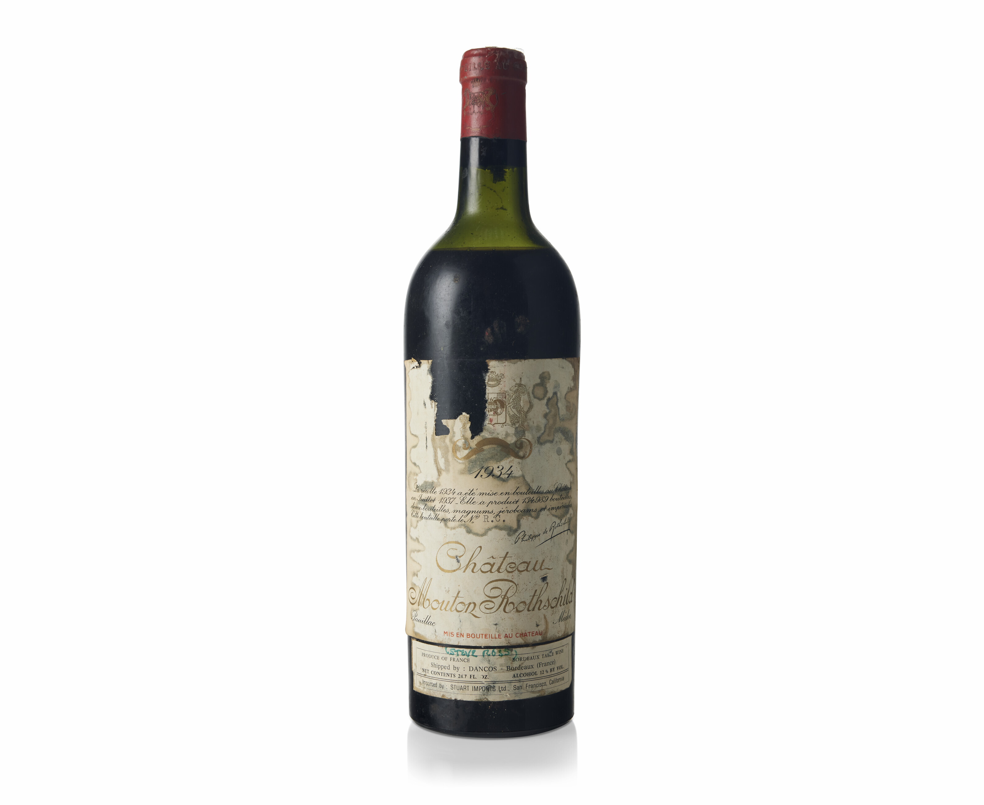 Château Mouton Rothschild 1934, Pauillac, 1er cru classéBadly damp