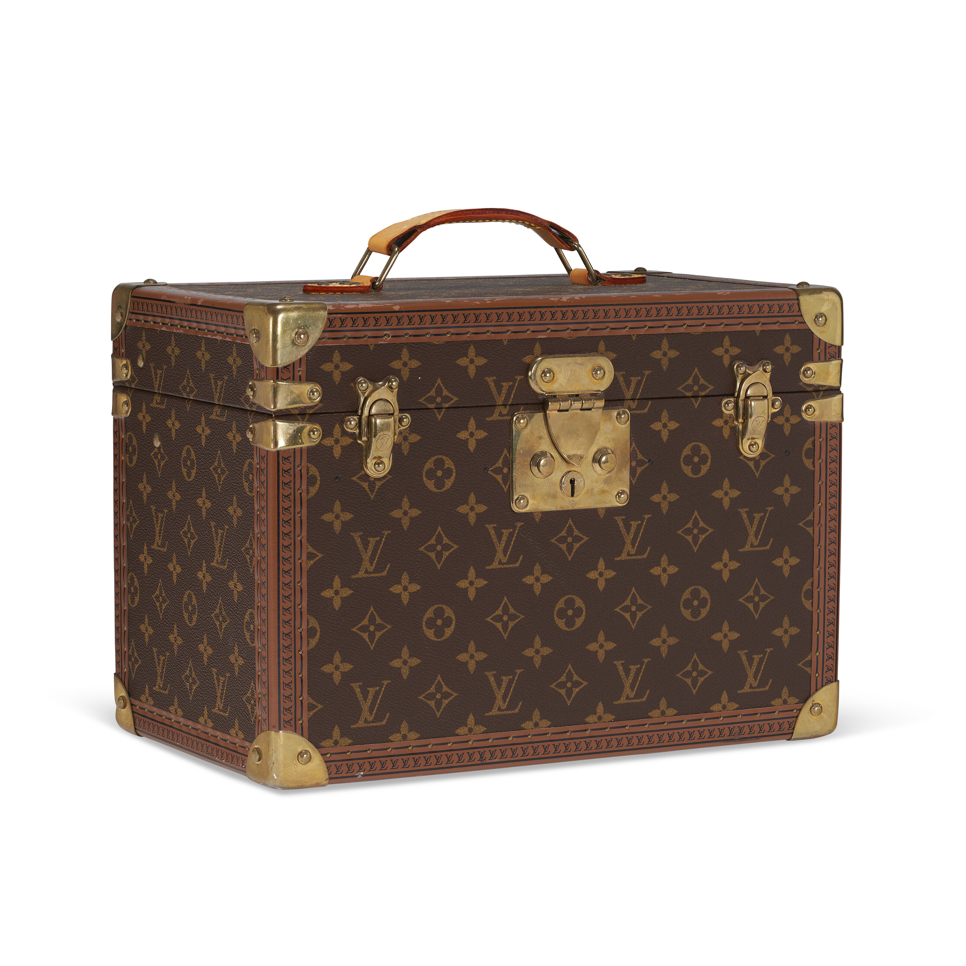 Lot - A Louis Vuitton leather and monogram canvas Alzer 80 hard sided  suitcase, 20th century