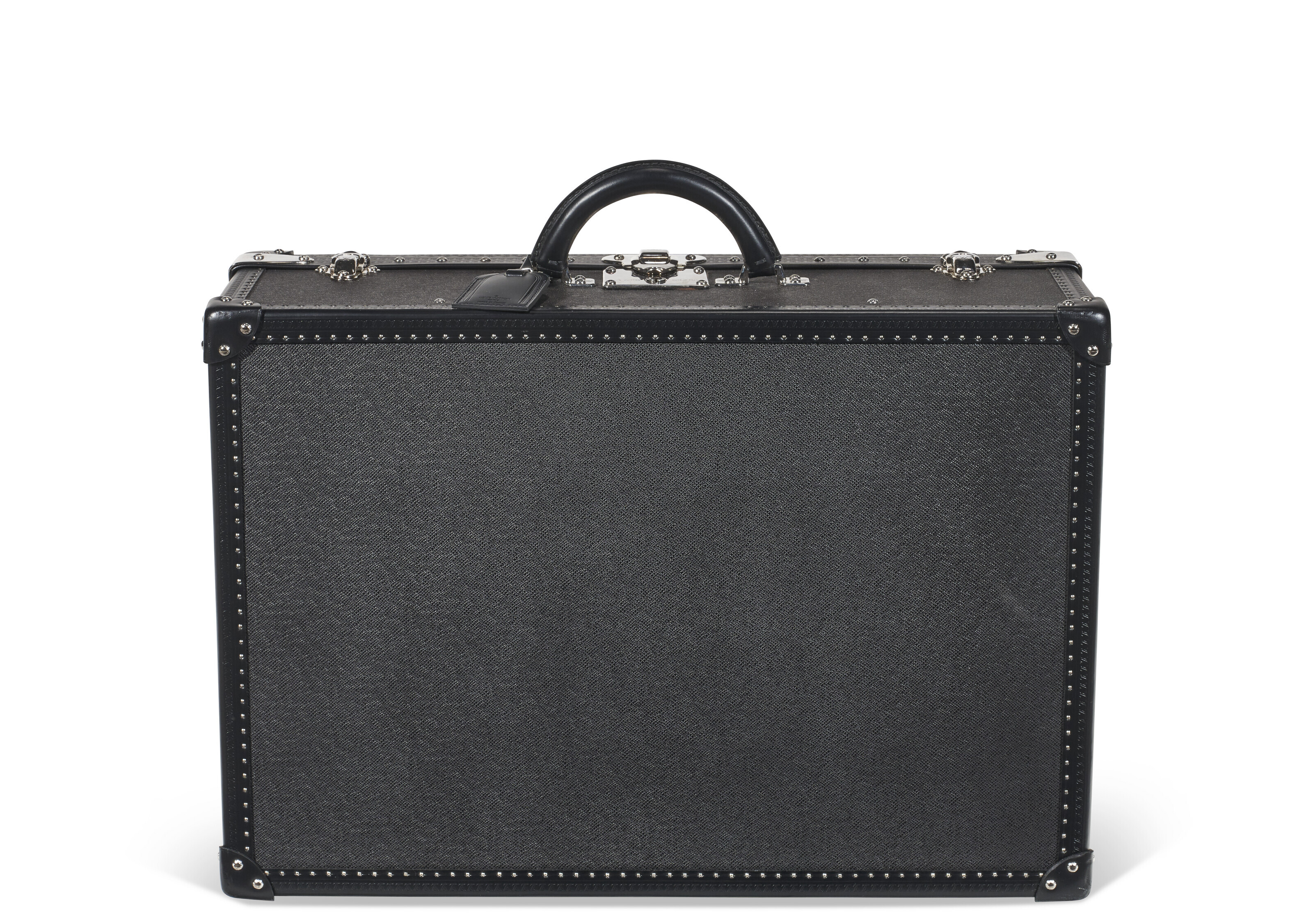 A SET OF FOUR BLACK TAIGA LEATHER HARDSIDED ALZER 60, 65 & 80
