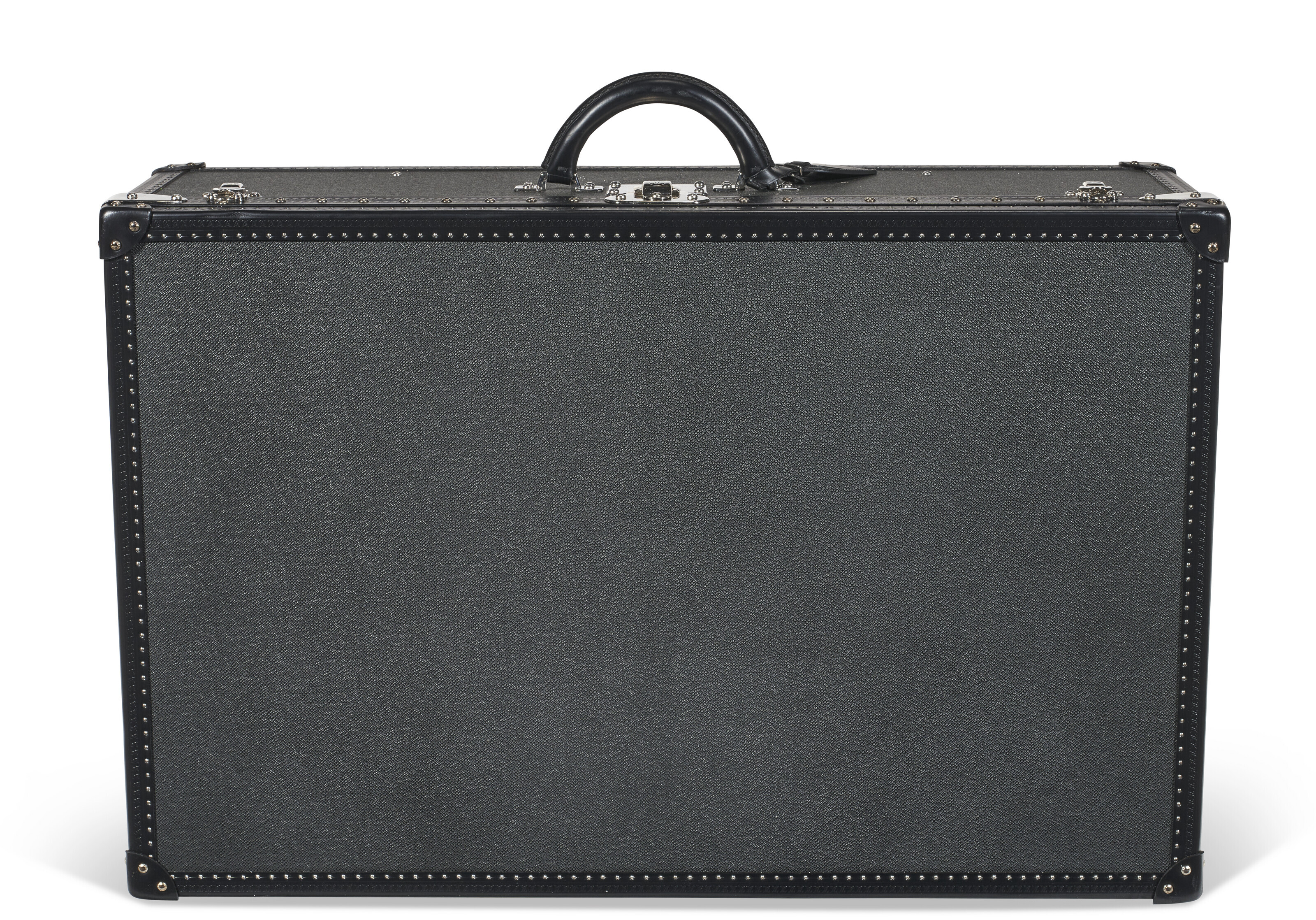 A SET OF FOUR BLACK TAIGA LEATHER HARDSIDED ALZER 60, 65 & 80