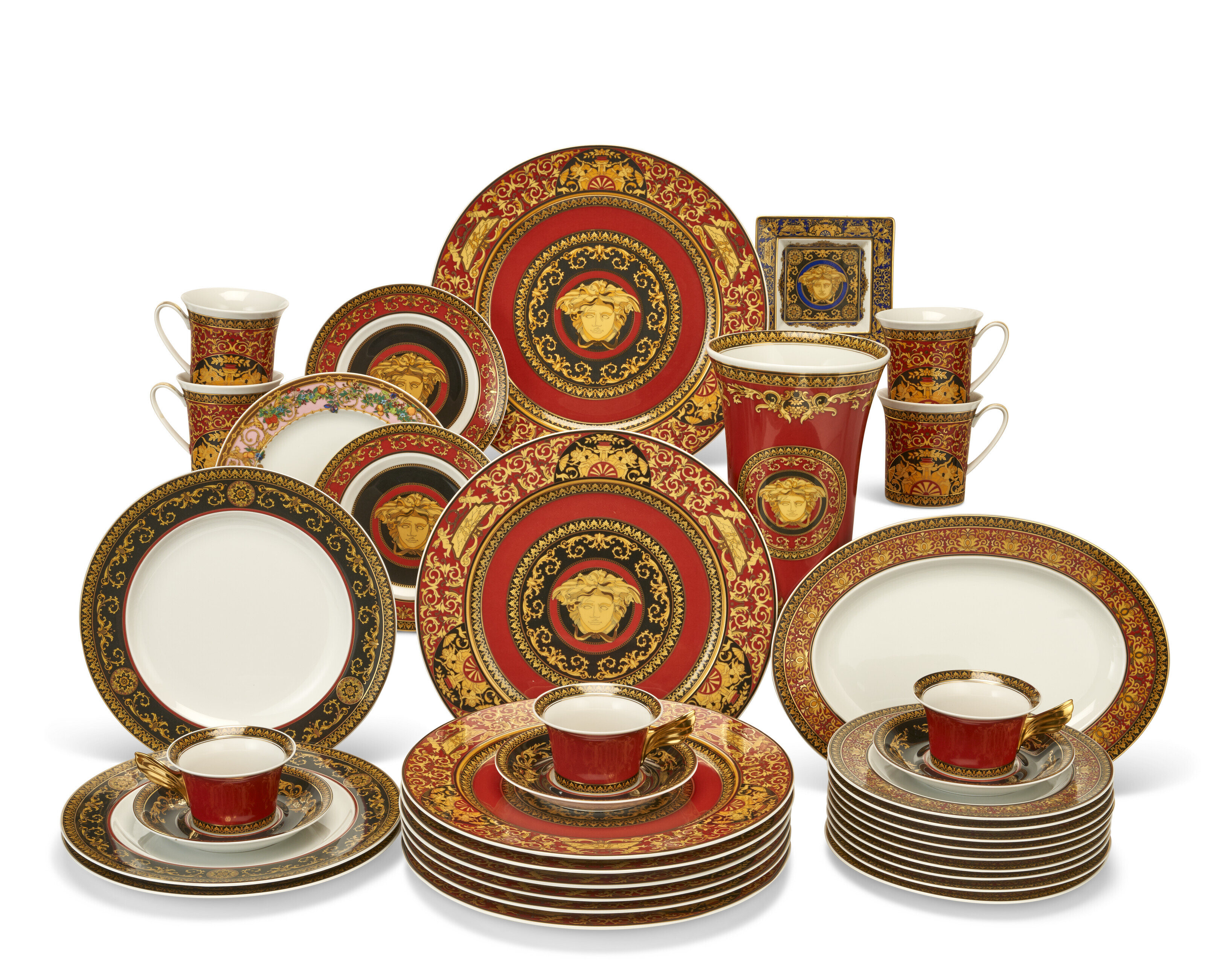 A VERSACE (ROSENTHAL) PORCELAIN PART TABLE SERVICE, MODERN, BLACK