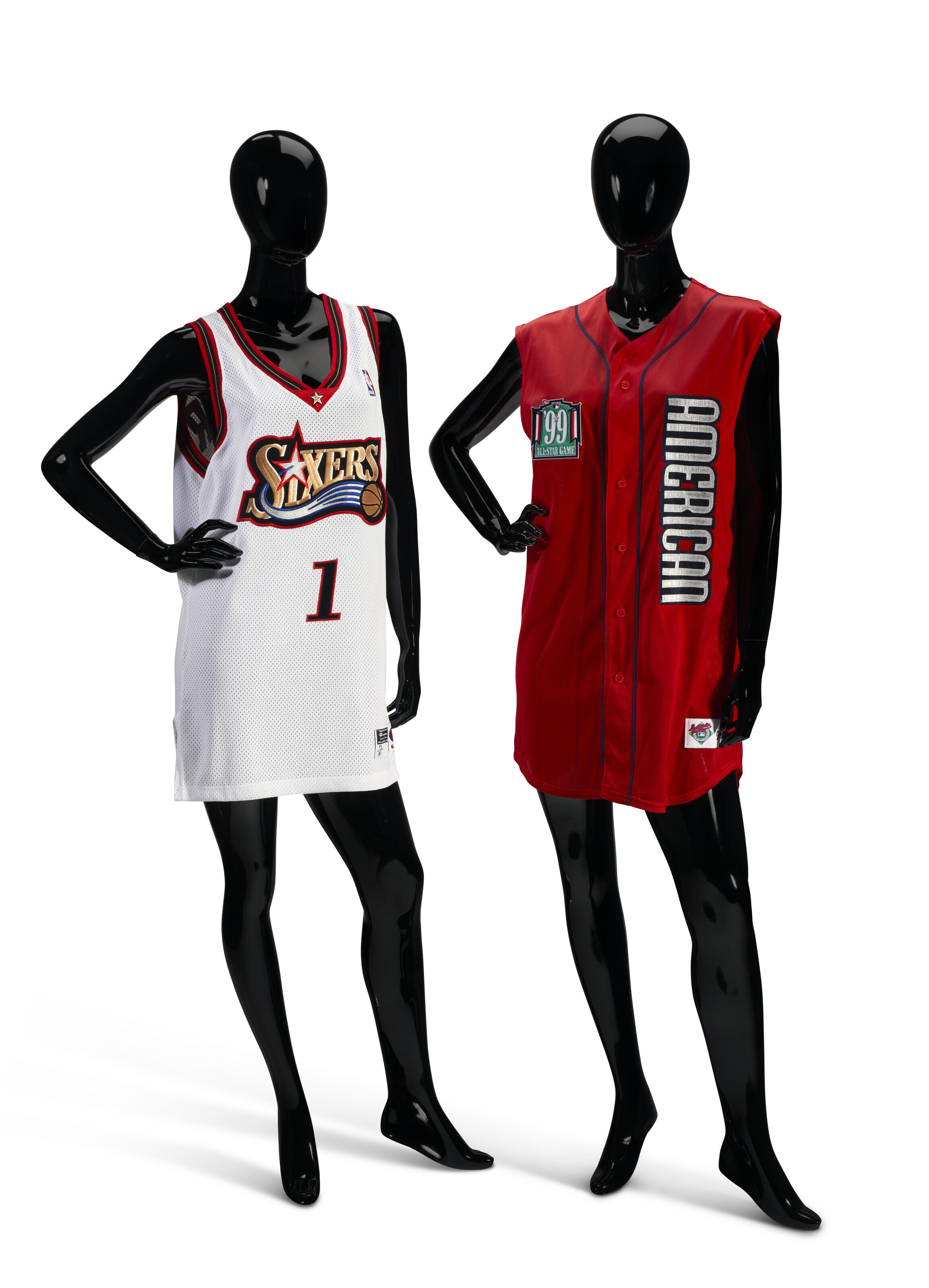 TWO CUSTOM POLYESTER SLEEVELESS SPORTS JERSEYS, CIRCA 1999