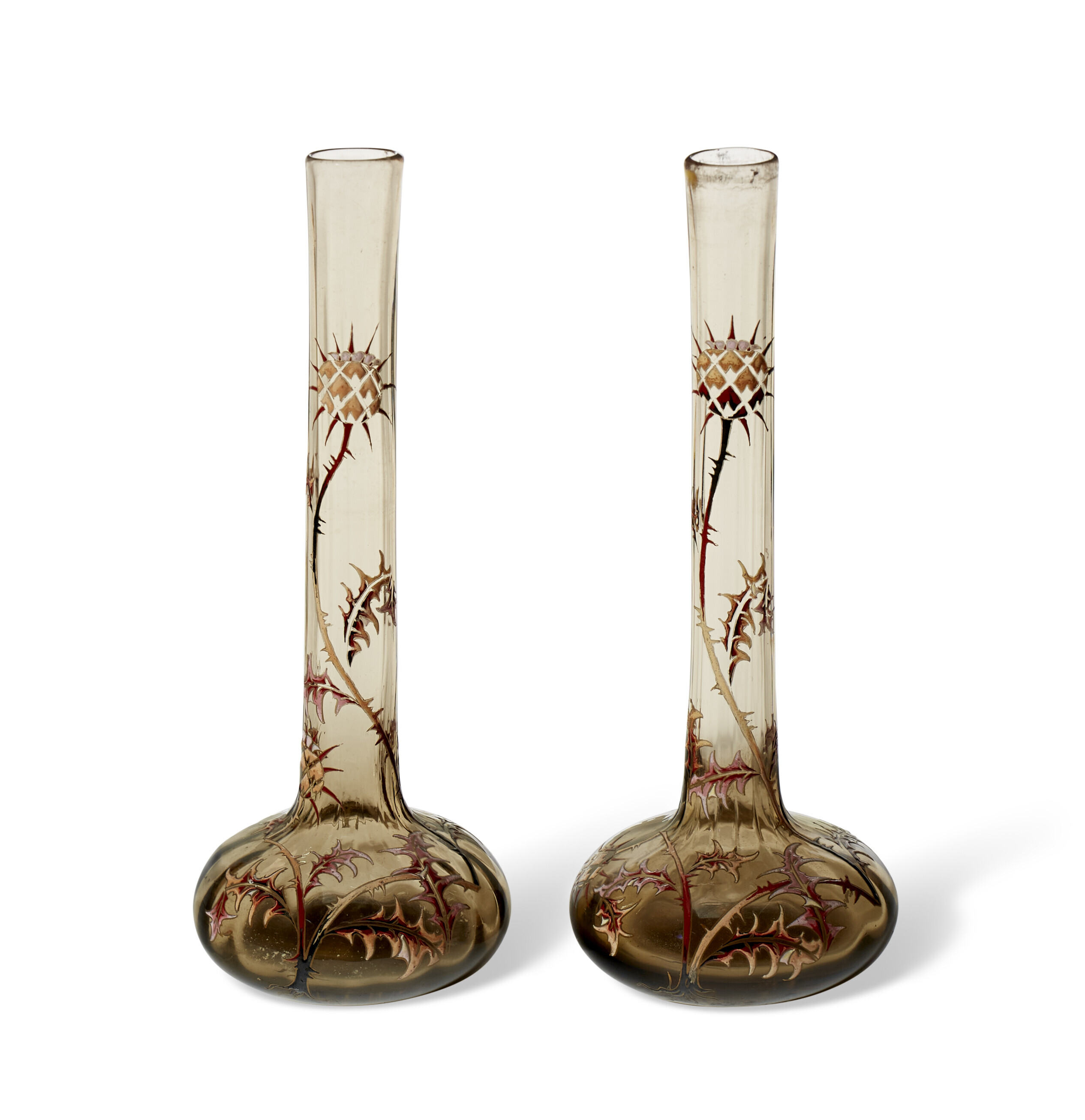ÉMILE GALLÉ (1846-1904), Pair of 'Chardon Lorrain' Vases