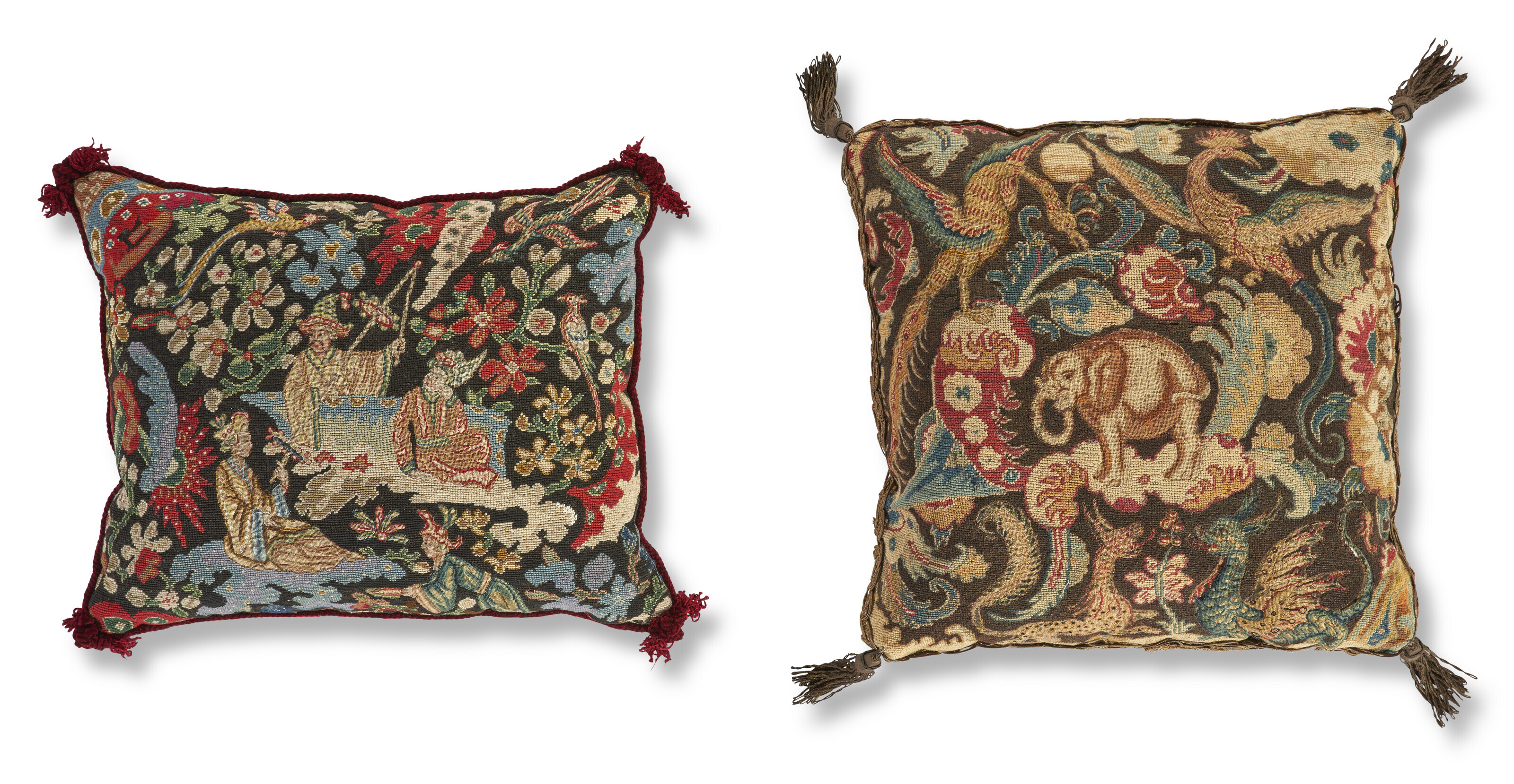 TWO FRENCH 'CHINOISERIE' NEEDLEWORK PANEL CUSHIONS, 18TH CENTURY ...