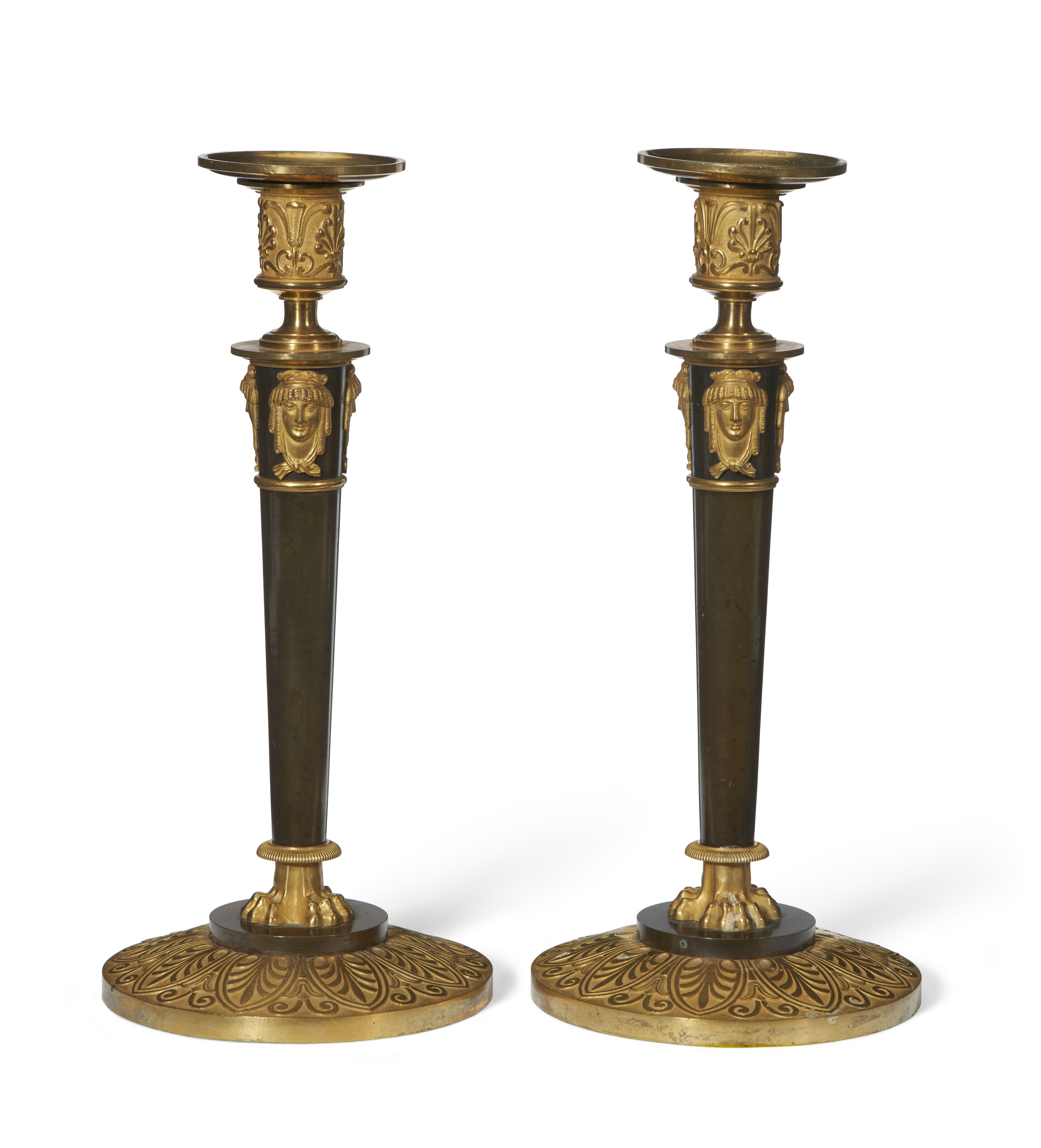Pair of French Consulat Ormolu Candlesticks