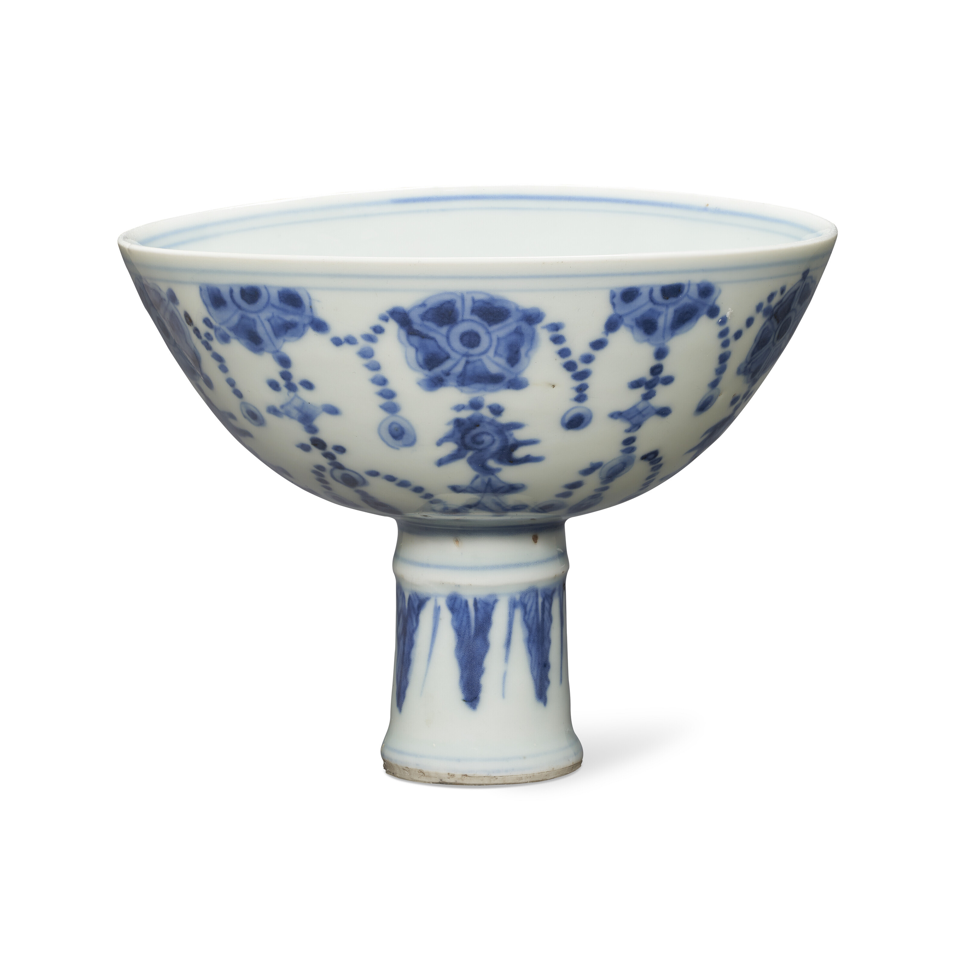 A rare miniature blue and white stem cup, Mark and period of