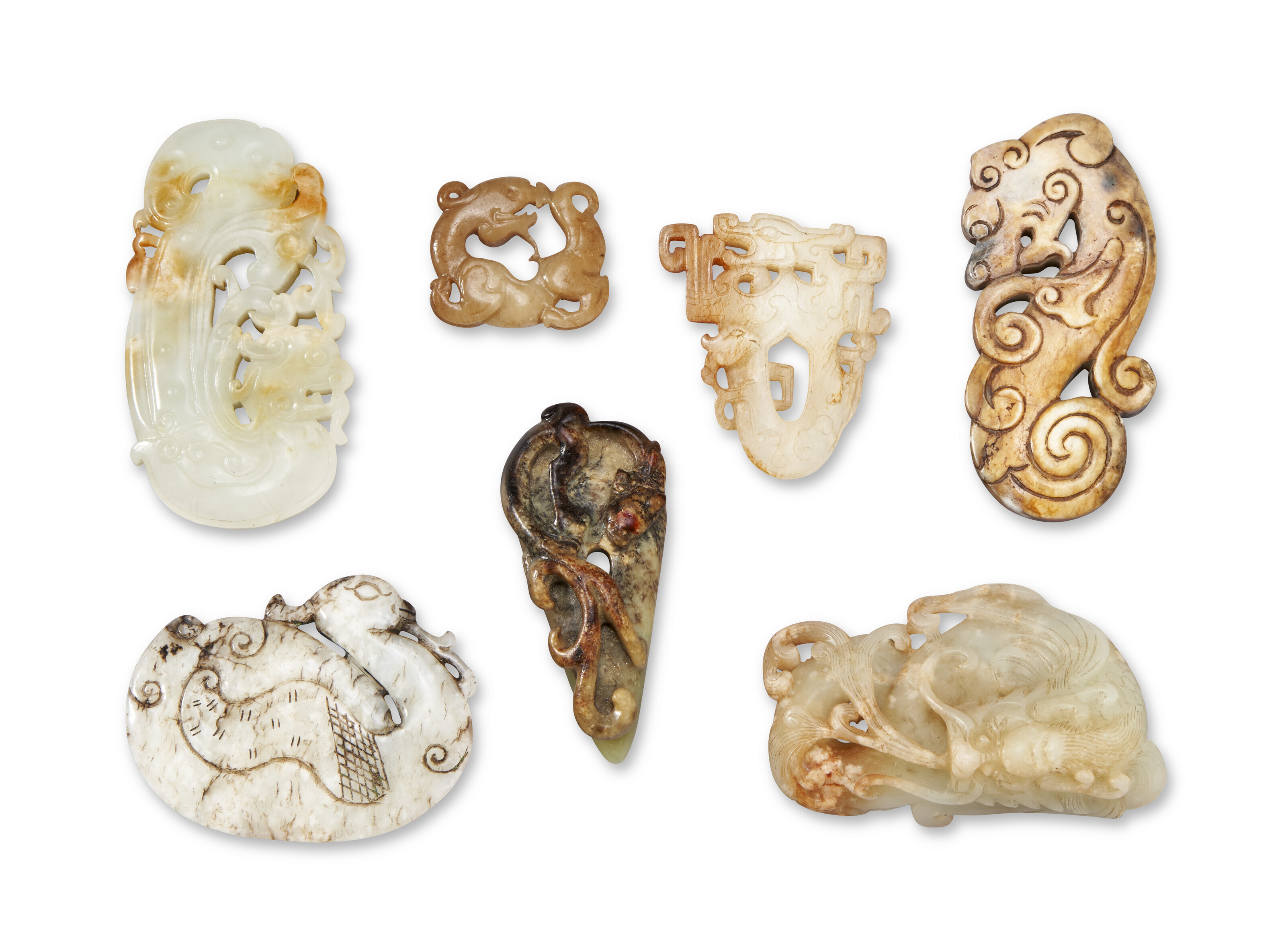 SEVEN JADE CARVINGS, CHINA, MINGQING DYNASTY (13681911) OR LATER