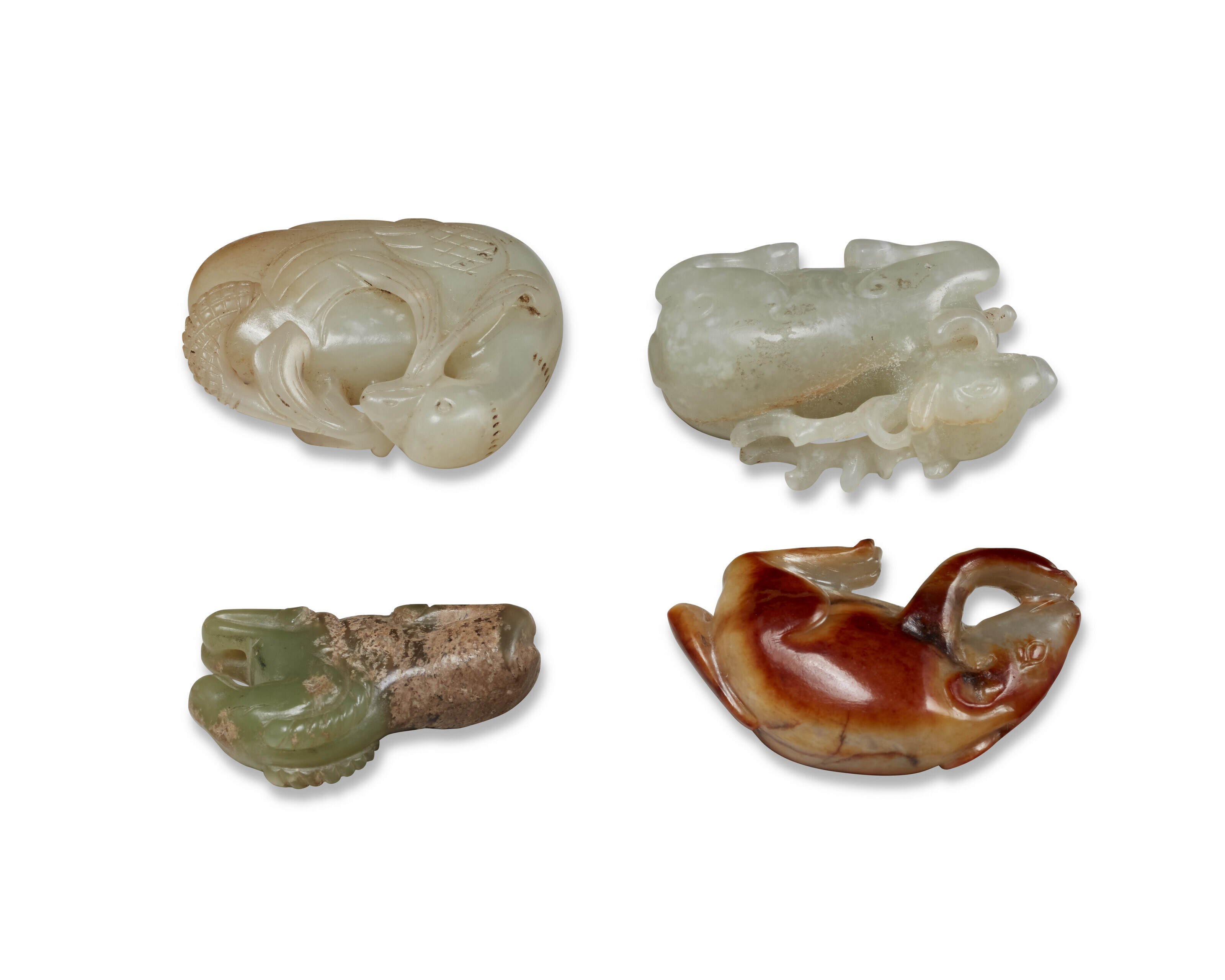 中國清或以後玉雕瑞獸把件四件, CHINA, QING DYNASTY (1644-1911) OR