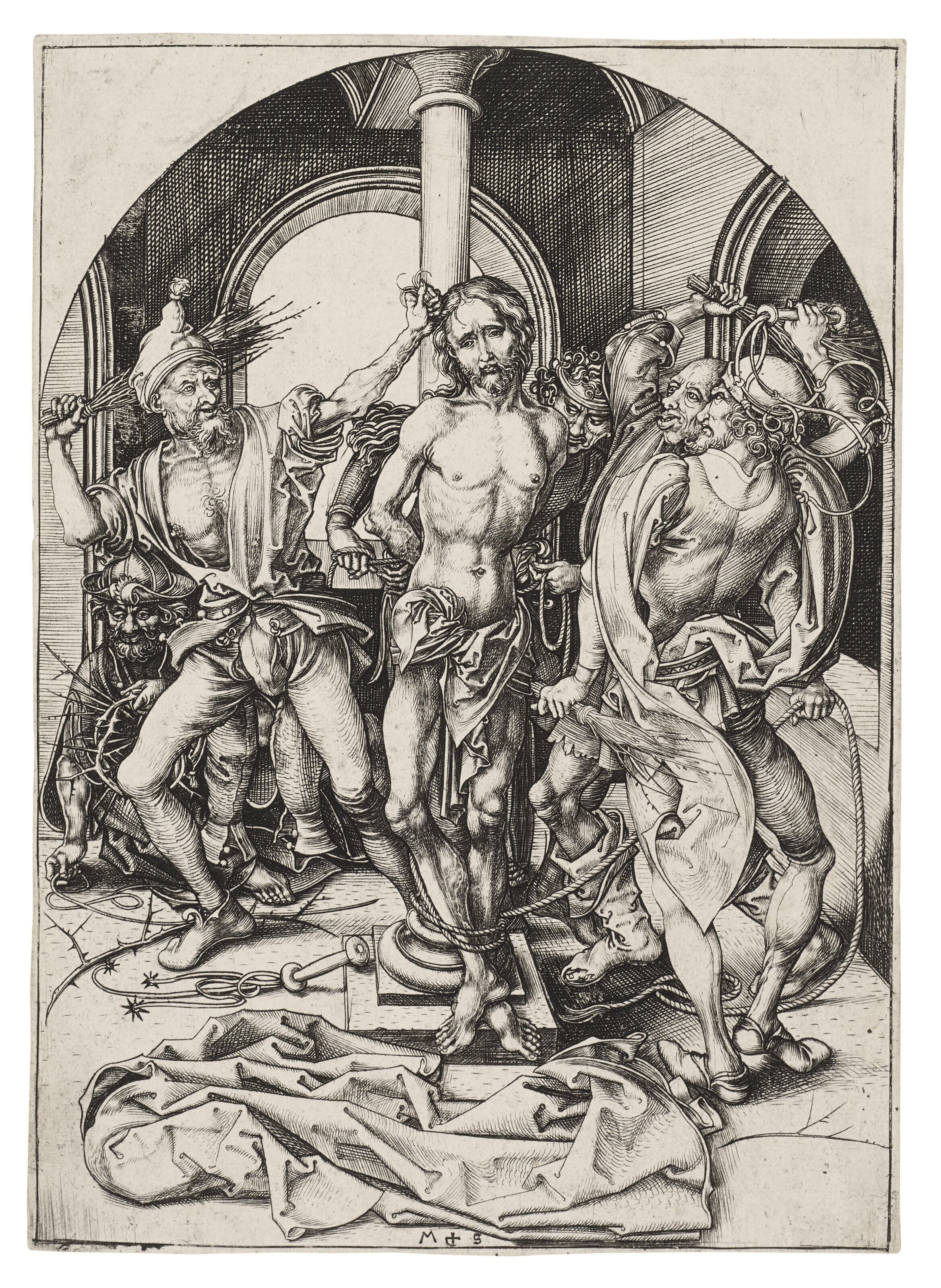 Martin Schongauer (c. 1445-1491), The Flagellation, from: The Passion, c. 1470-80. Engraving on laid paper. Plate &amp; Sheet: 166 x 119 mm. Estimate: $40,000-60,000.Offered in Old Master and 19th Century Prints on 24 January 2023 at Christie&rsquo;s in New York