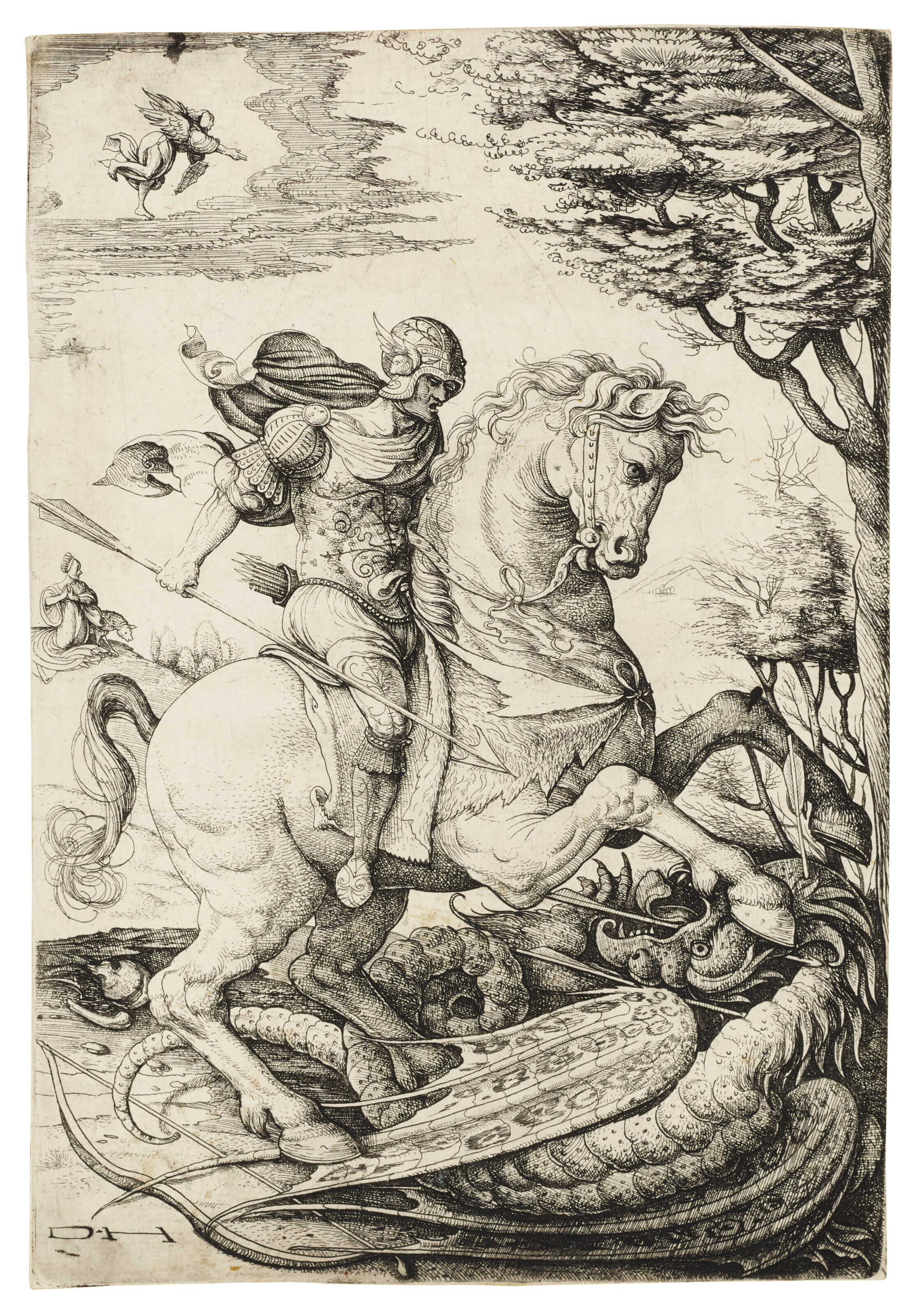 Daniel Hopfer (1470-1536), Saint George on Horseback slaying the Dragon, c. 1505-36. Etching on laid paper. Sheet: 223 x 153 mm. Estimate: $15,000-25,000. Offered in Old Master and 19th Century Prints on 24 January 2023 at Christie&rsquo;s in New York