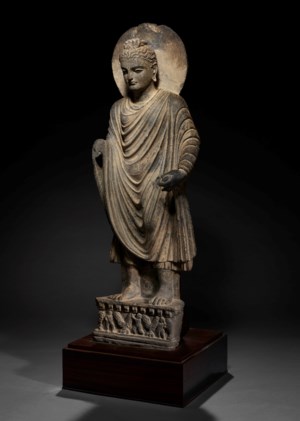 A LARGE AND IMPORTANT GREY SCHIST FIGURE OF BUDDHA SHAKYAMUNI, ANCIENT ...