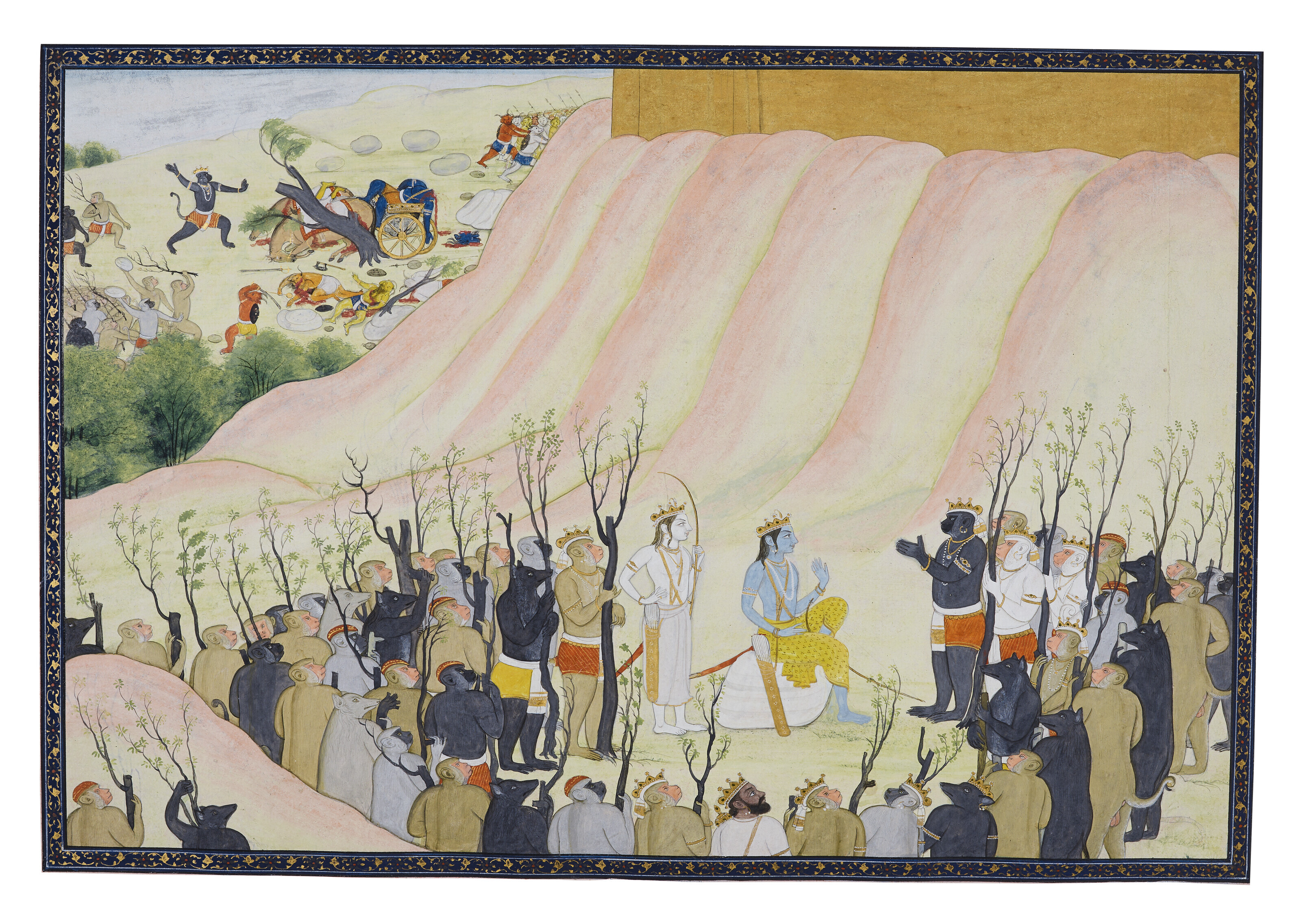 An illustration from the ‘Second Guler’ Ramayana Rama conferring with the Money Army, India, Punjab Hills, Guler or Kangra, first generation after Nainsukh and Manaku, 1790-1800. Folio 10