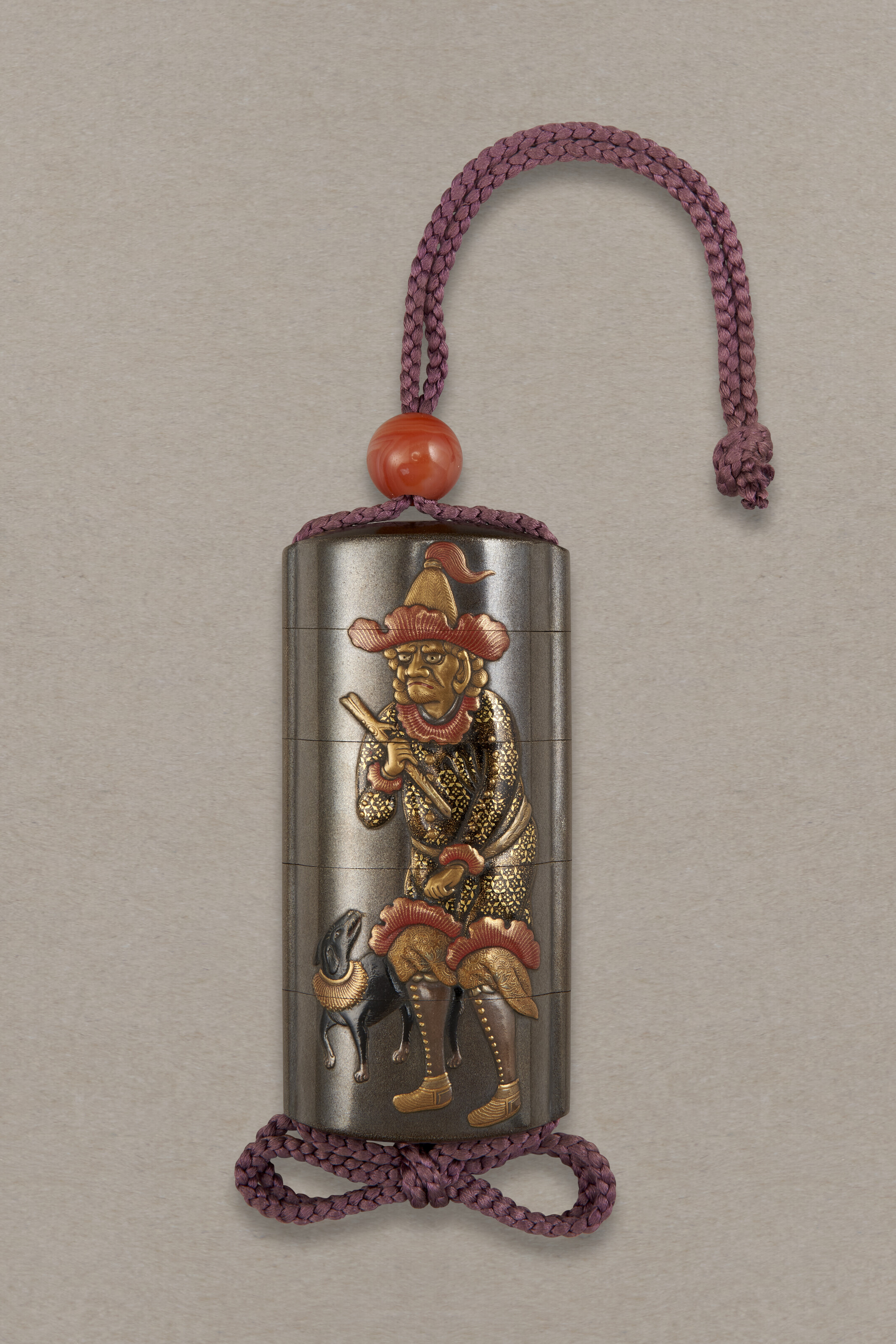 A THREE-CASE LACQUER INRO AND NETSUKE, EDO PERIOD (19TH