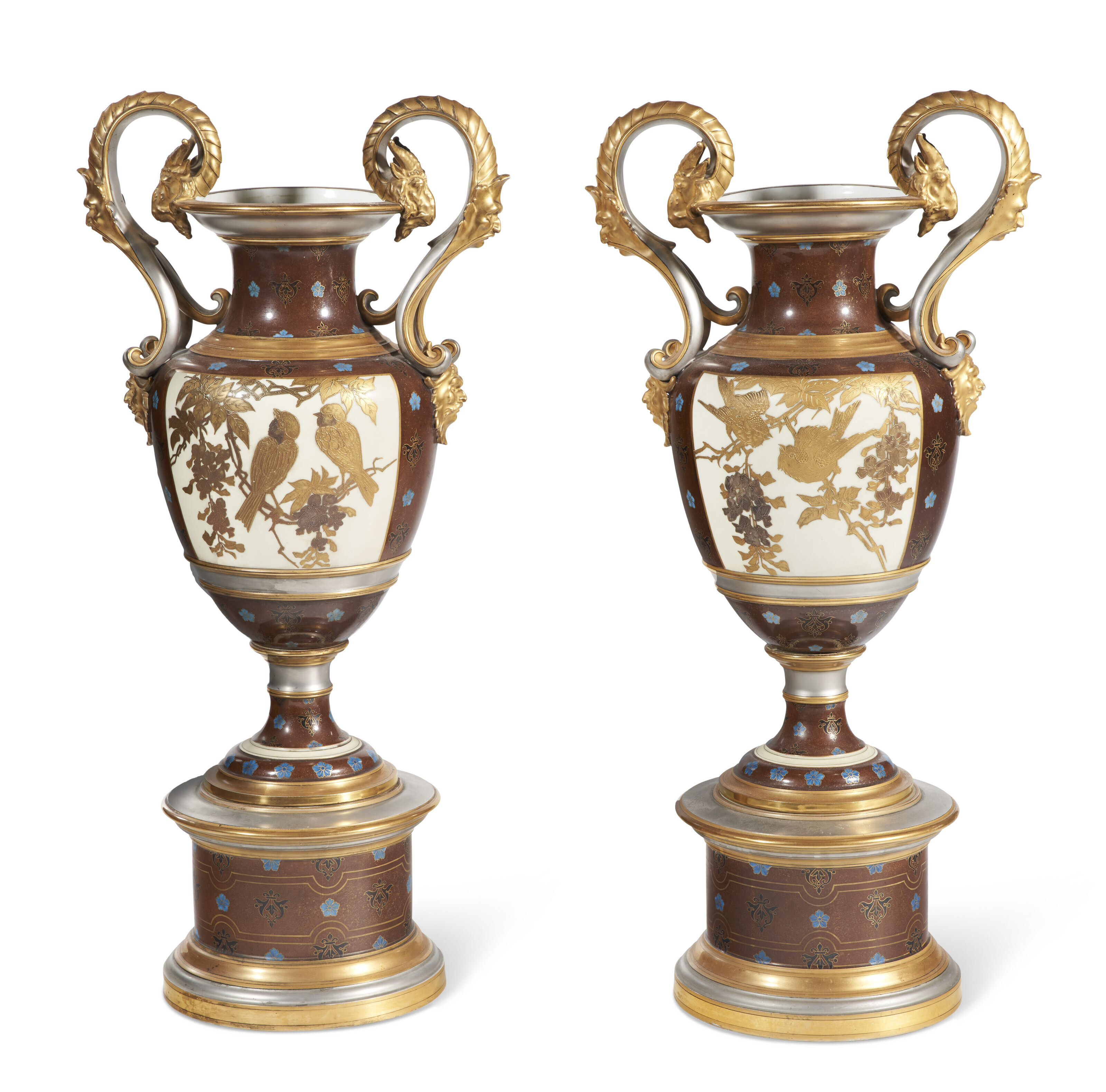 A LARGE PAIR OF MEISSEN PORCELAIN MYTHOLOGICAL FIGURE GROUPS, LATE 19TH  CENTURY, BLUE CROSSED SWORDS MARKS, INCISED MODEL NOS. 32 AND 33, BLACK  PAINTED 18. TO THE PARCAE, AFTER THE MODELS BY