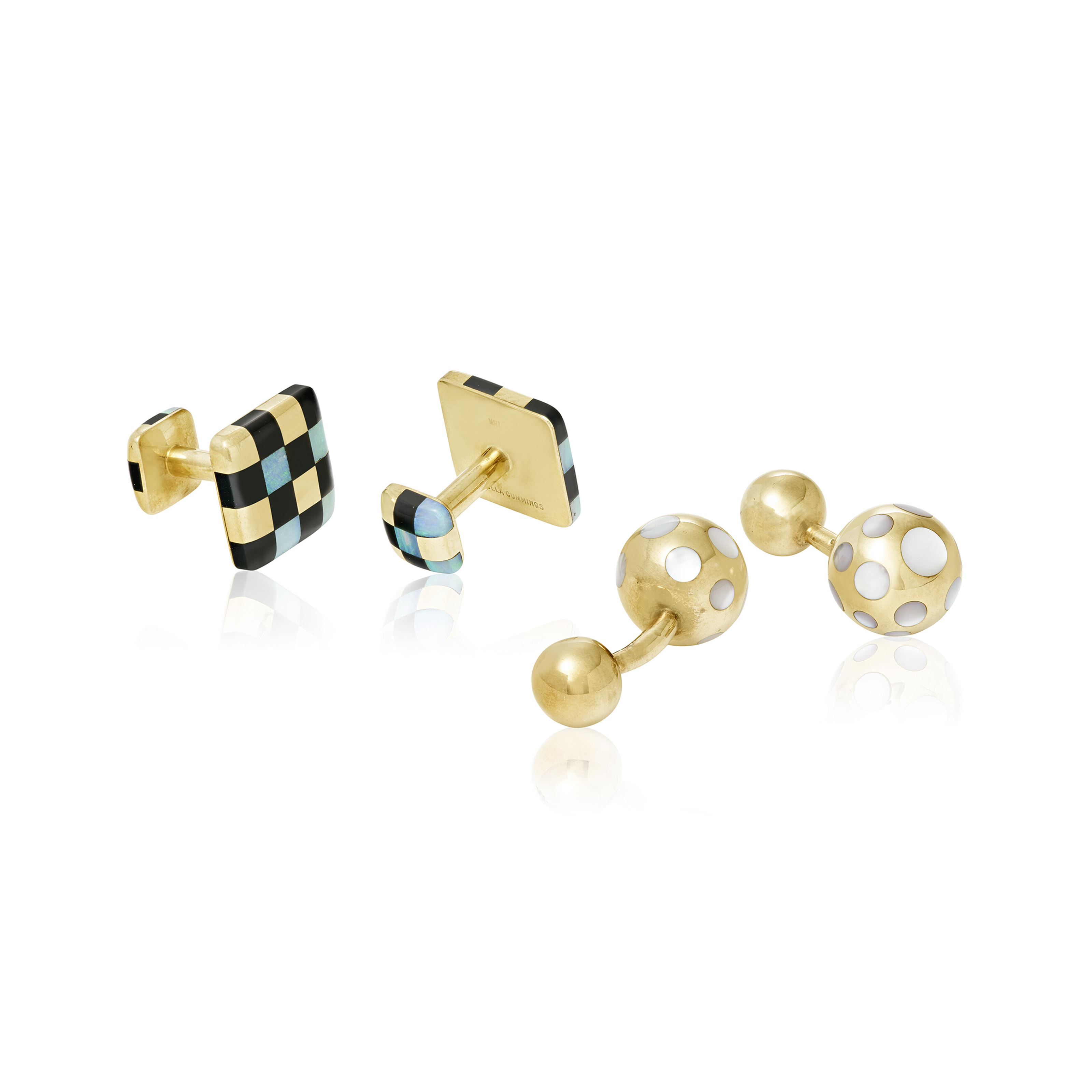 Catalog image of NO RESERVE | ANGELA CUMMINGS MULTI-GEM CUFFLINKS AND UNSIGNED PAIR OF MOTHER-OF…