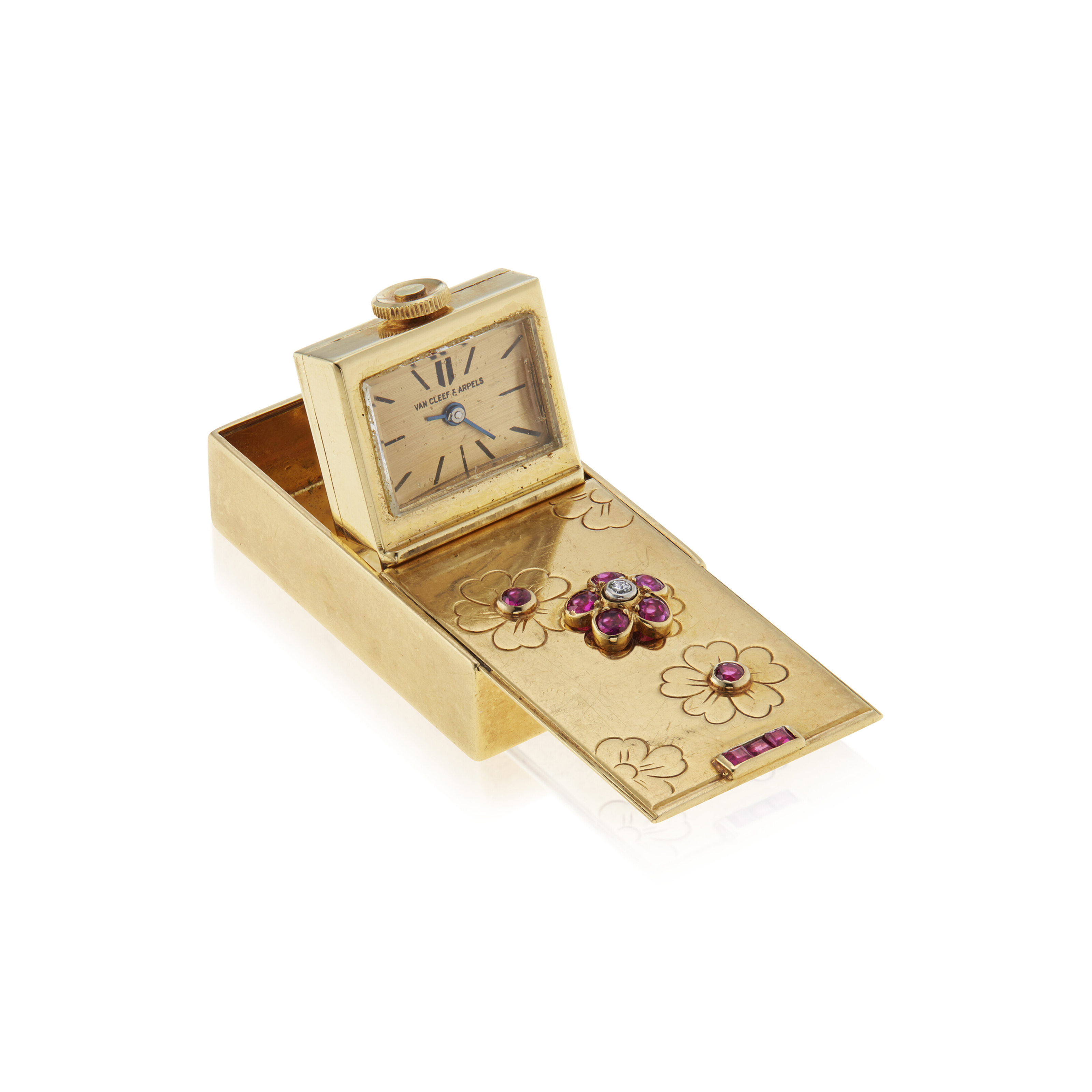 NO RESERVE | VAN CLEEF & ARPELS RUBY AND GOLD TRAVEL CLOCK