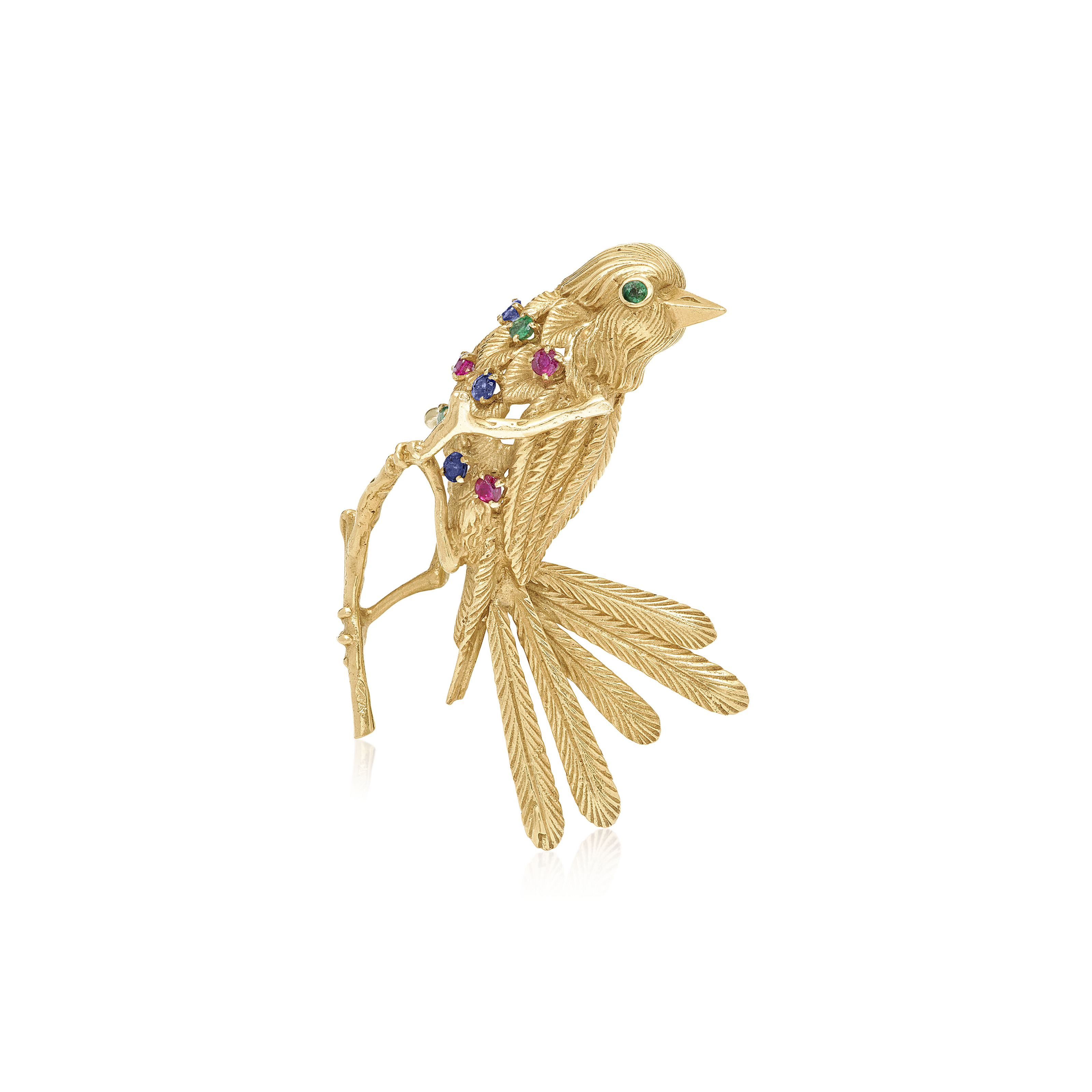 NO RESERVE | VAN CLEEF & ARPELS MULTI-GEM AND GOLD BIRD BROOCH