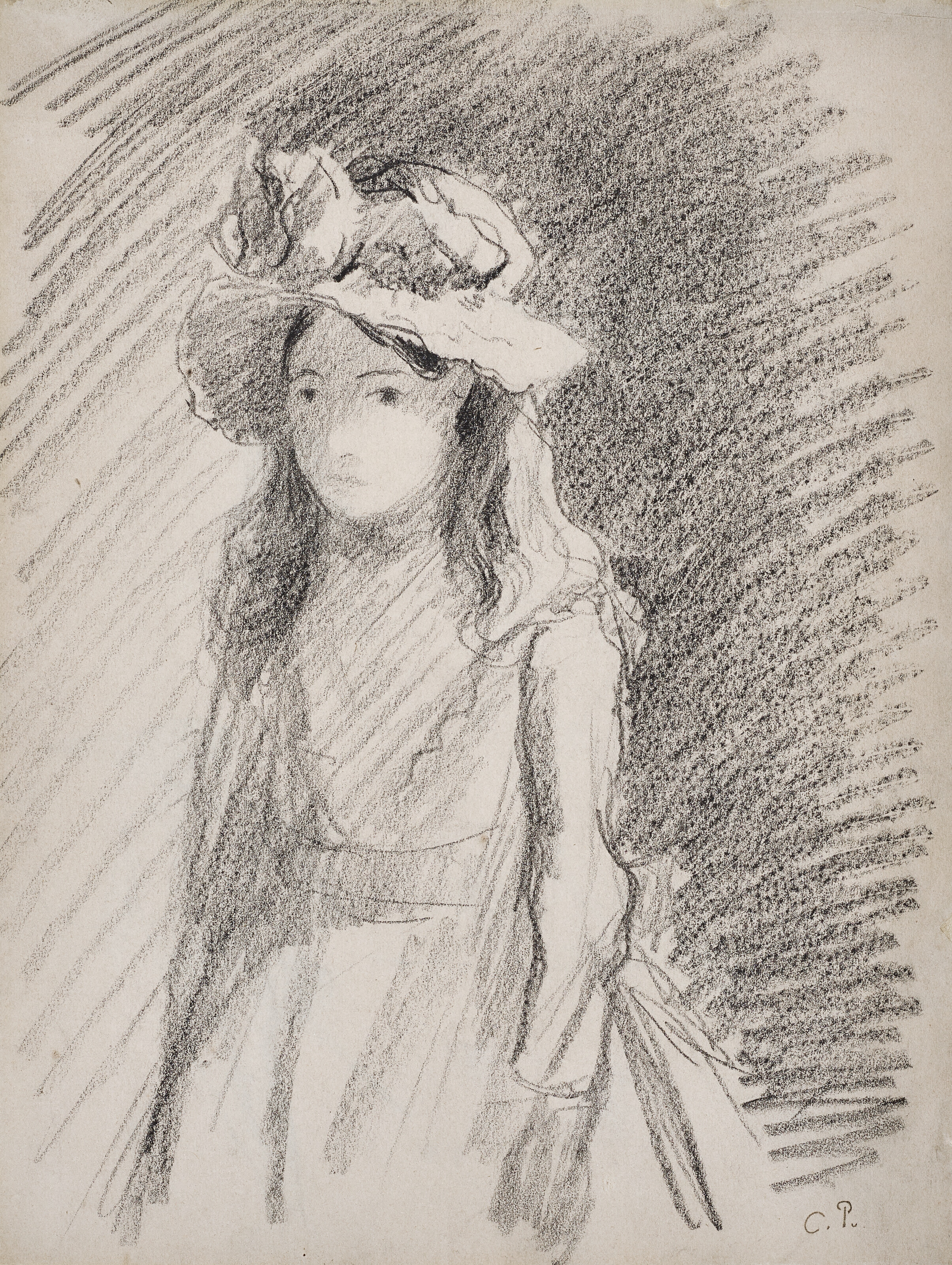 Jeune fille au chapeau (recto); Etudes (verso)