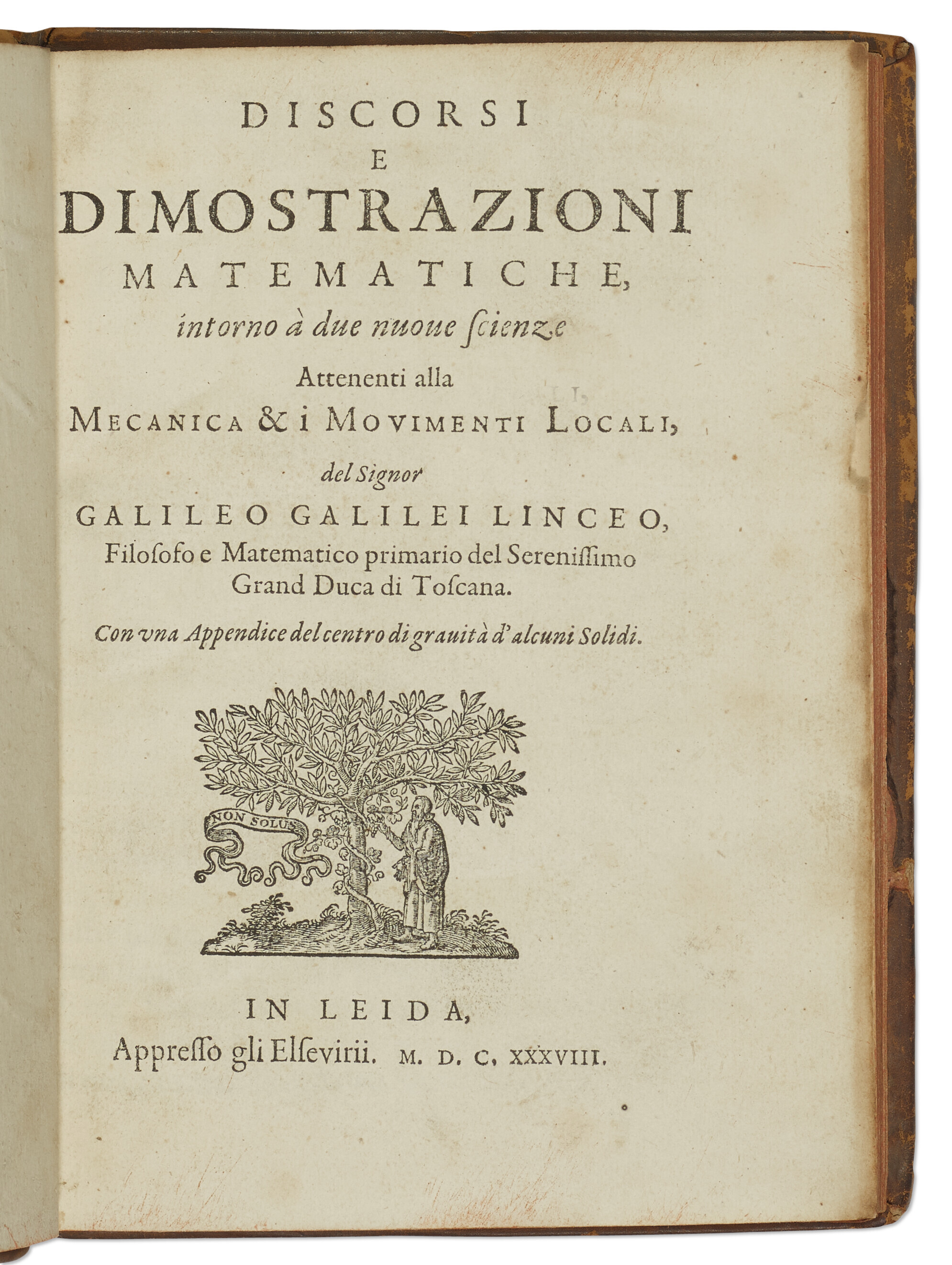 Discorsi e dimostrazioni matematiche, Galileo Galilei, 1638. Folio: 7⅖ x  5⅖ (19 x 13.8 cm). Sold for $94,500 in Printed and Manuscript Americana &amp; Science on 27 January 2023 at Christie&rsquo;s Online