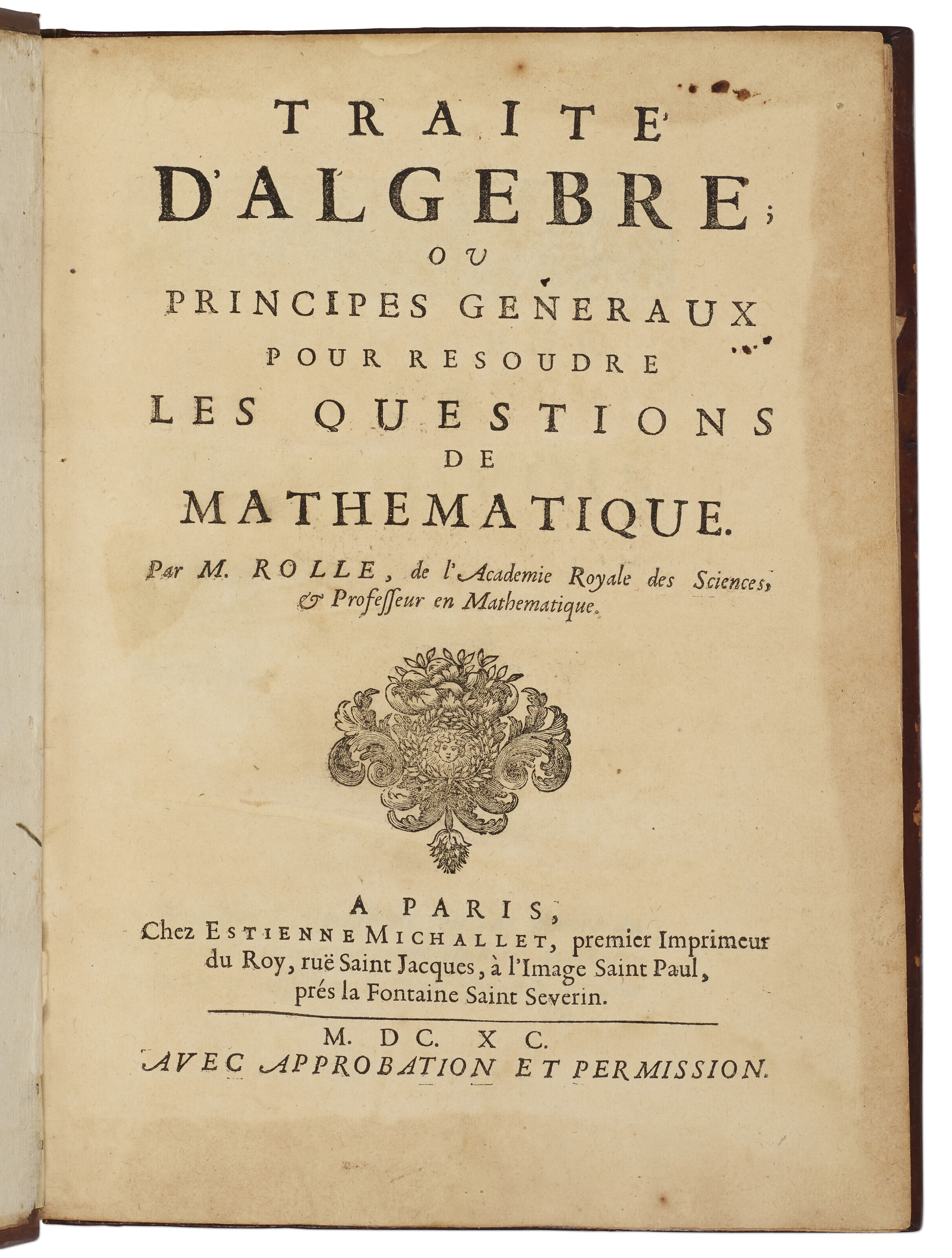 Traité d'Algebre, Michel Rolle, 1690 | Christie's