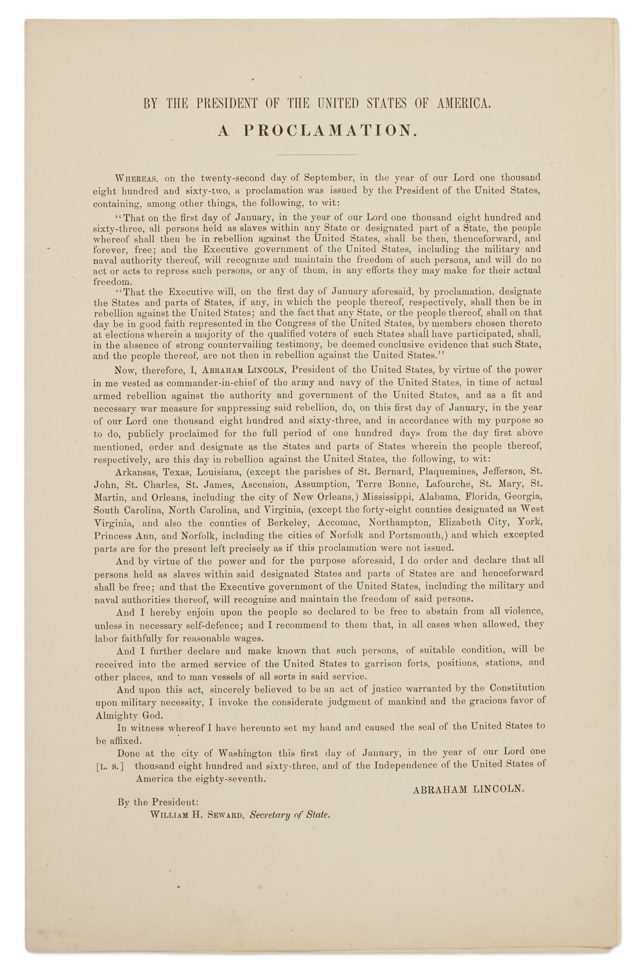 Emancipation Proclamation Original Document A Copy Of The Emancipation