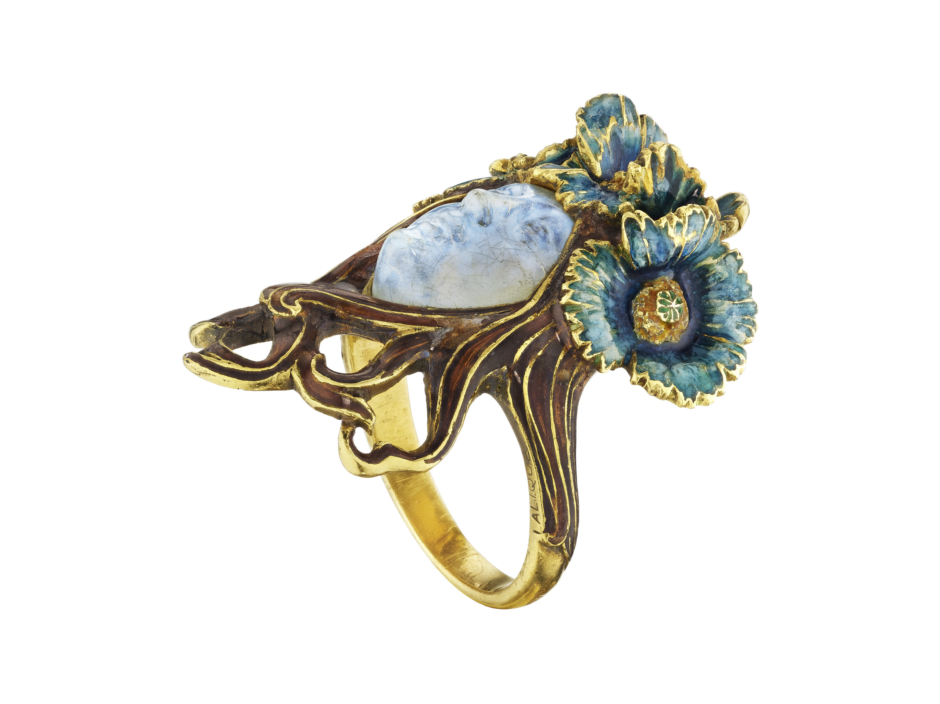 REN LALIQUE ART NOUVEAU GLASS AND ENAMEL RING Christie s