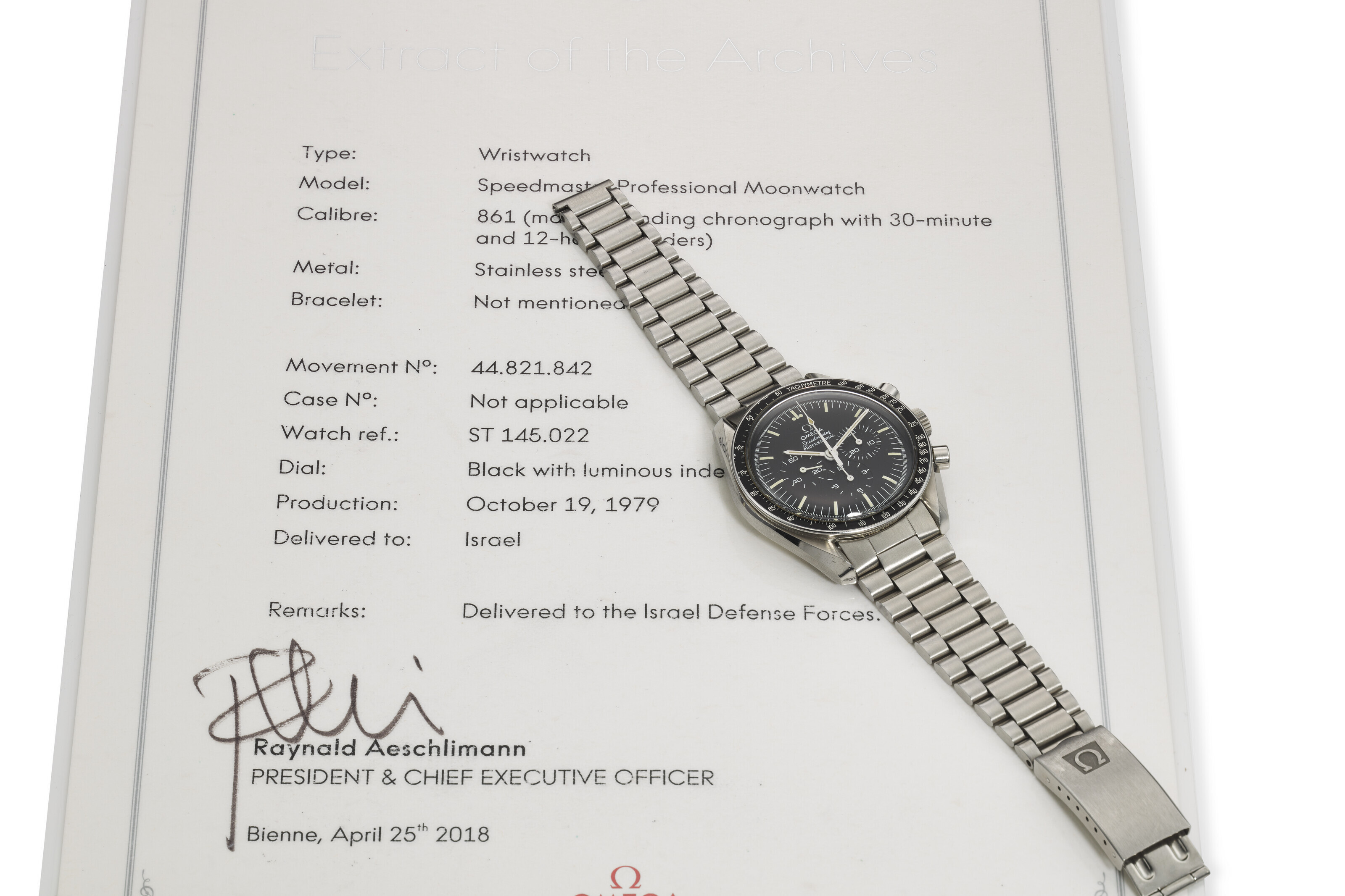 OMEGA ISRAELI DEFENSE FORCES REF. 145.022 SPEEDMASTER PROFESSIONAL A RARE STEEL CHRONOGRAPH WRISTWATCH Christie s