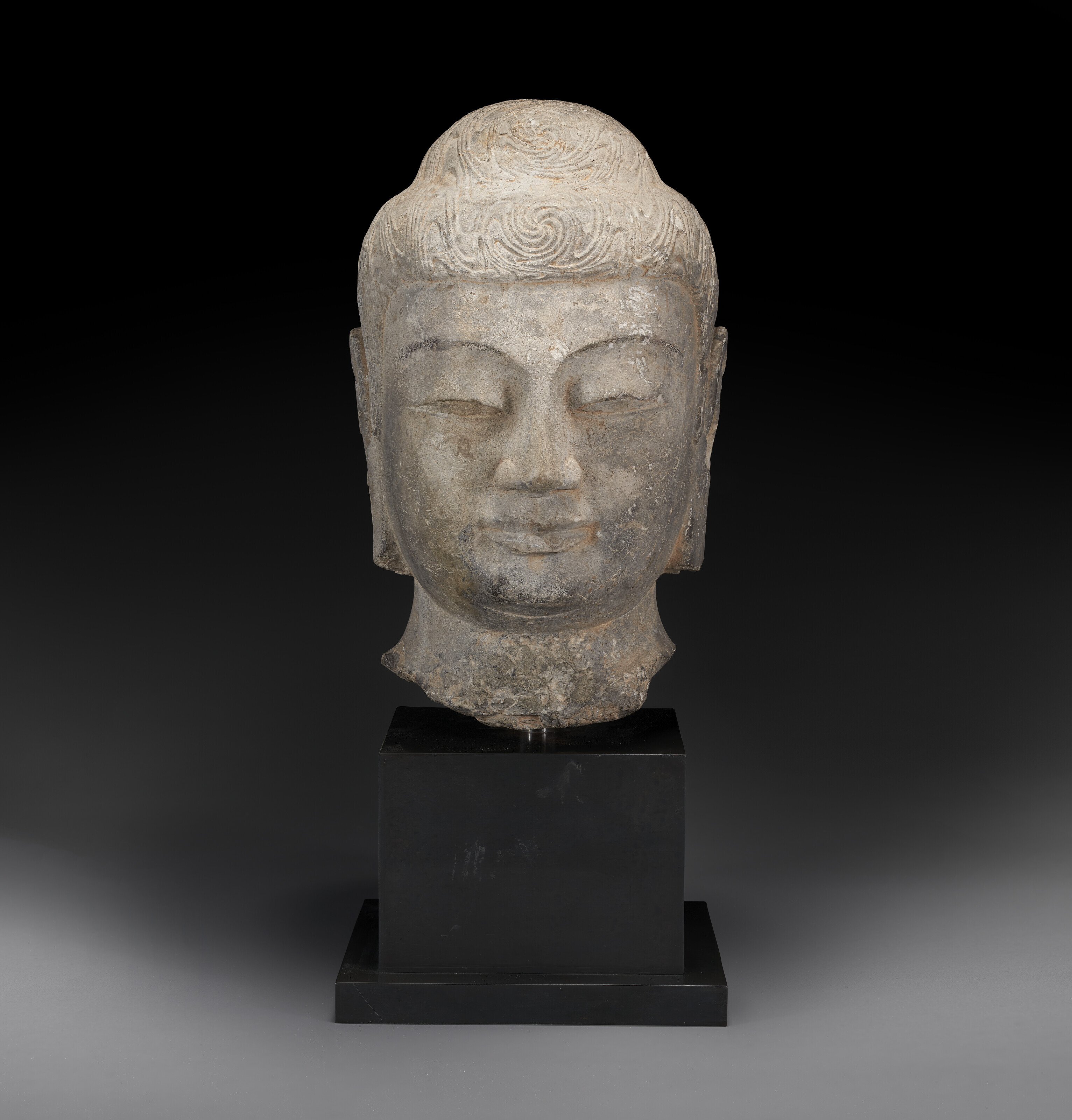Carved Buddha Head - Grey Stone