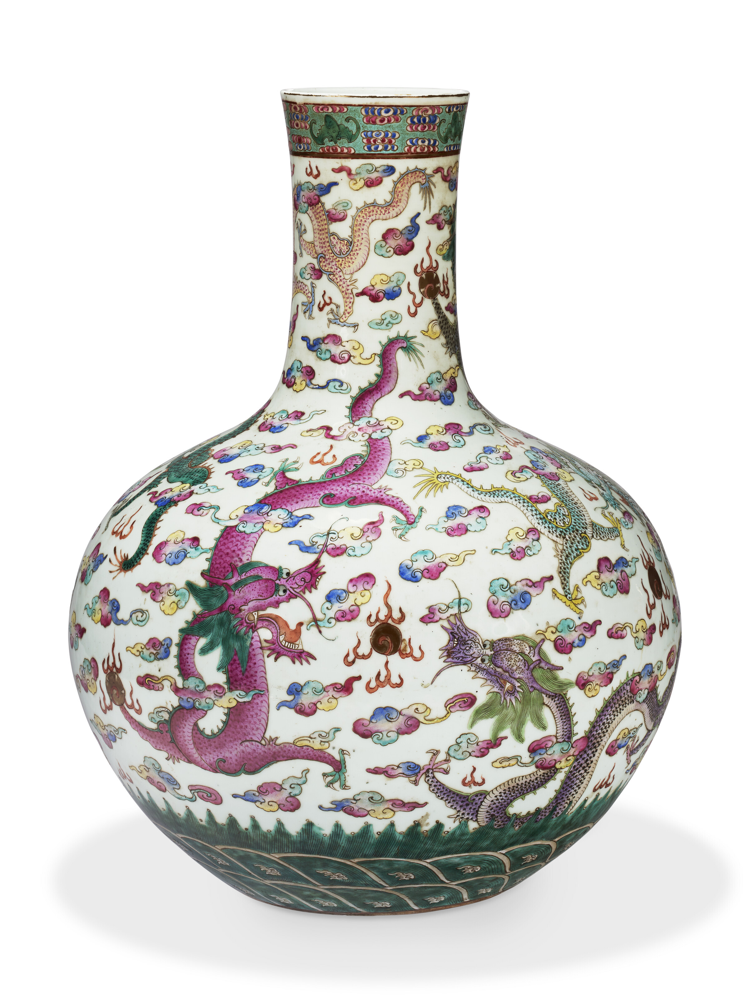清光緒大雅齋紫地粉彩花鳥紋瓶礬紅「永慶長春」楷書款, GUANGXU PERIOD
