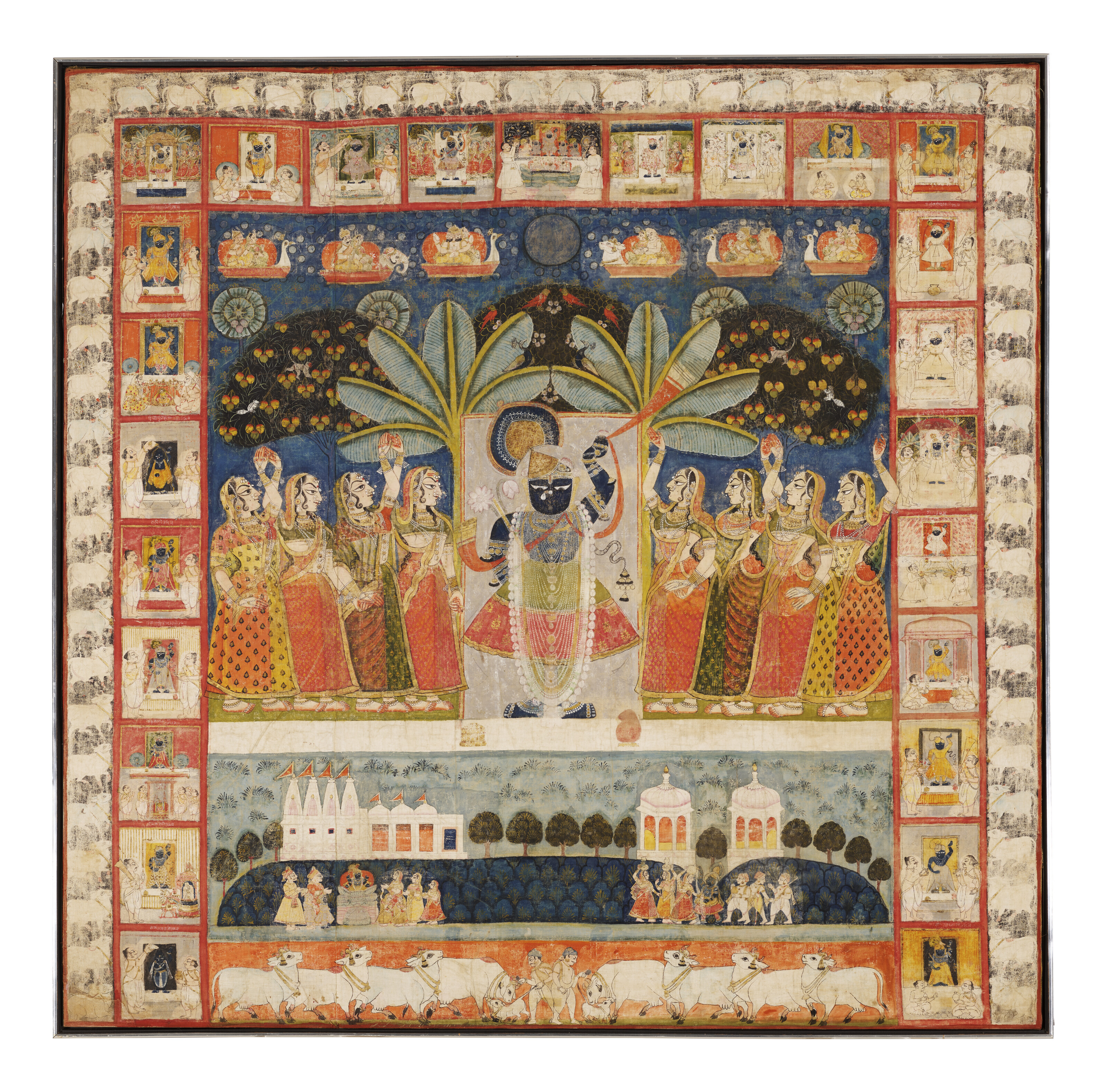 Painted Indian Door With Original Paint From Gujarat - 18thC