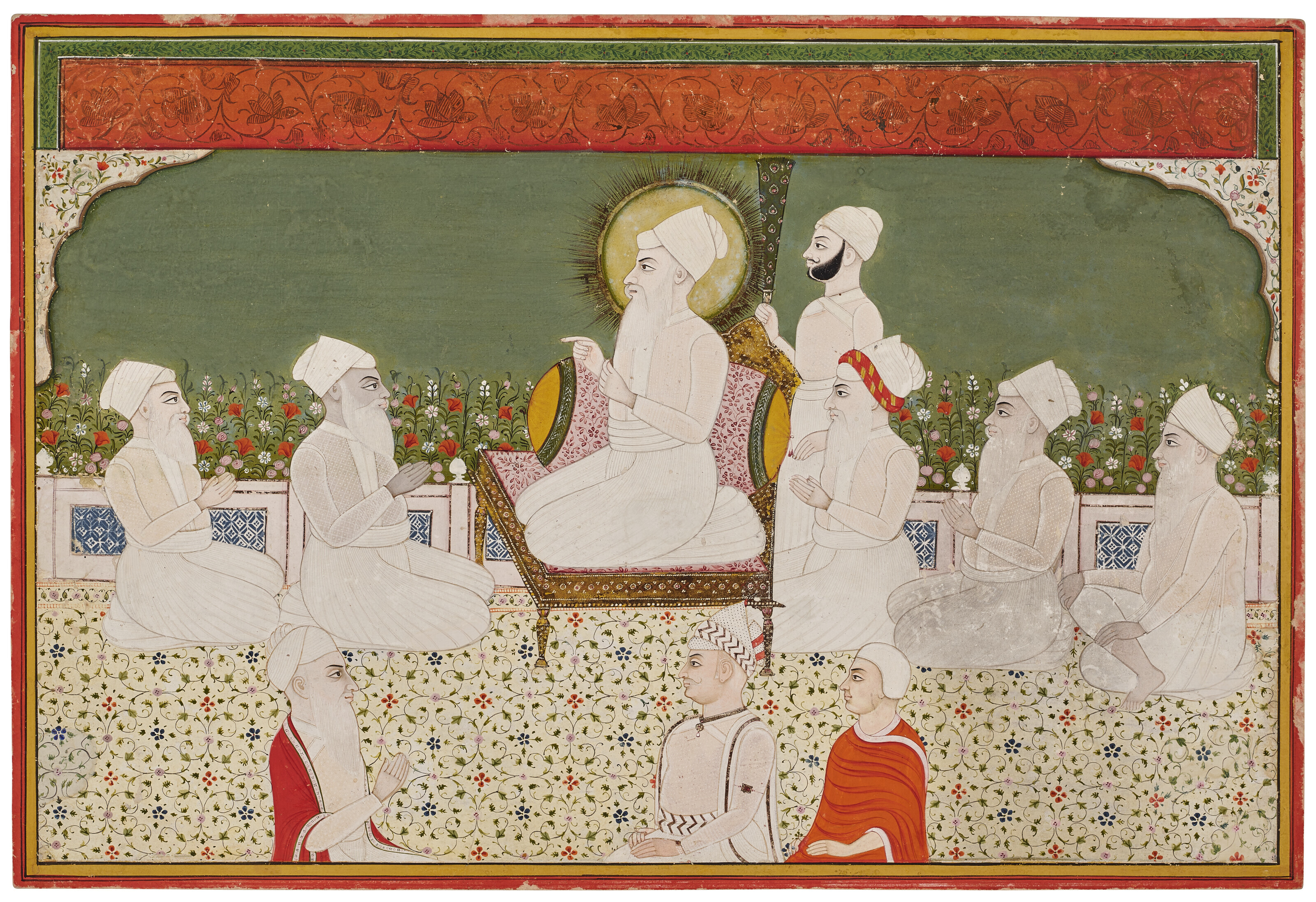 A PAINTING OF A RULER ENTHRONED ON A TERRACE, INDIA, RAJASTHAN, EARLY ...
