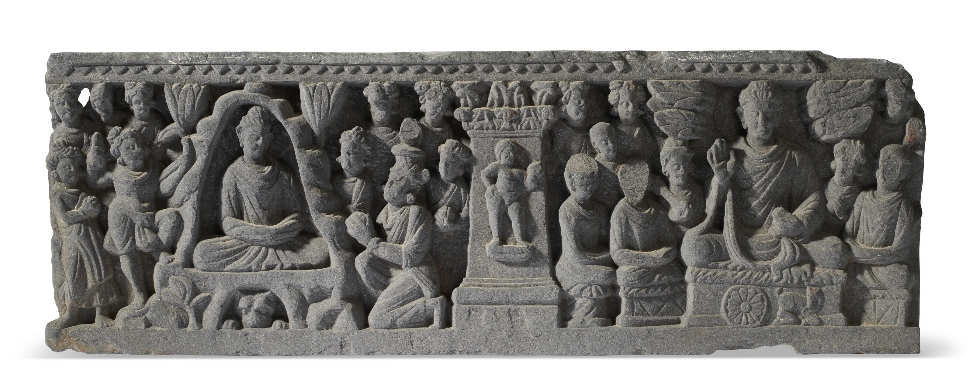 A GREY SCHIST FRIEZE OF BUDDHA PREACHING, ANCIENT REGION OF