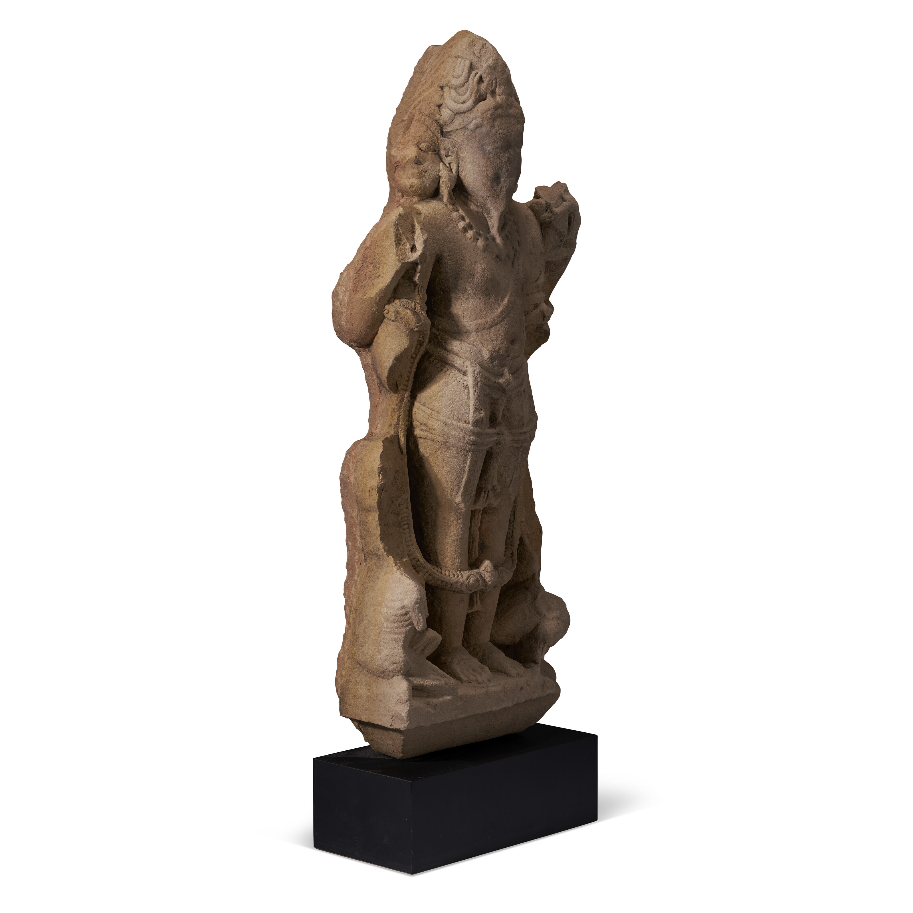 A BUFF SANDSTONE FIGURE OF BRAHMA, INDIA, RAJASTHAN OR UTTAR 
