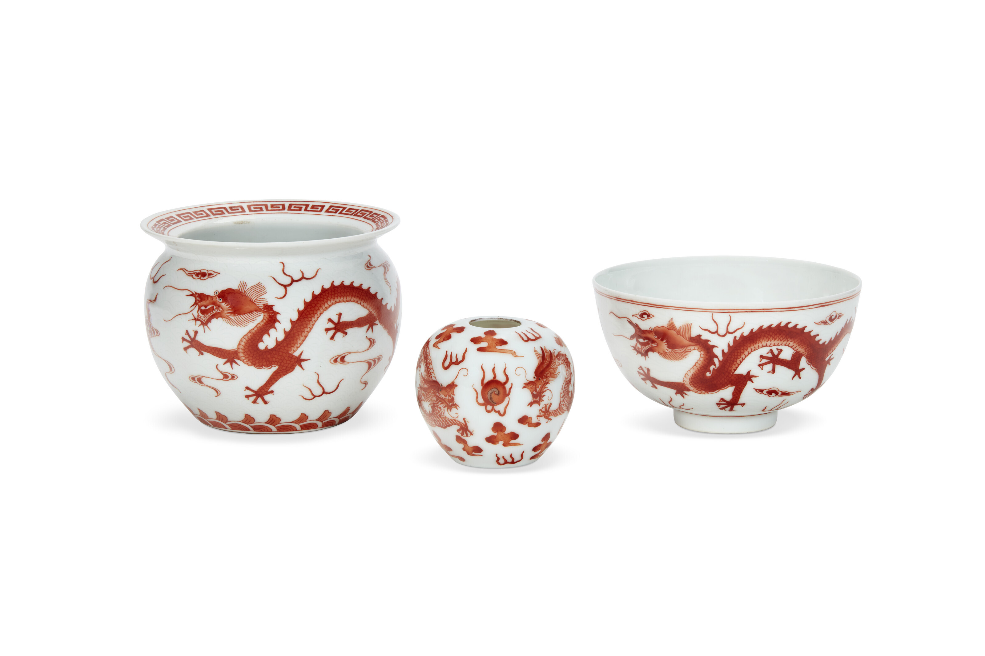 大清咸豊年製 龍紋椀 中國清咸豐/光緒礬紅彩龍紋瓷器一組二十件, CHINA, XIANFENG-GUANGXU