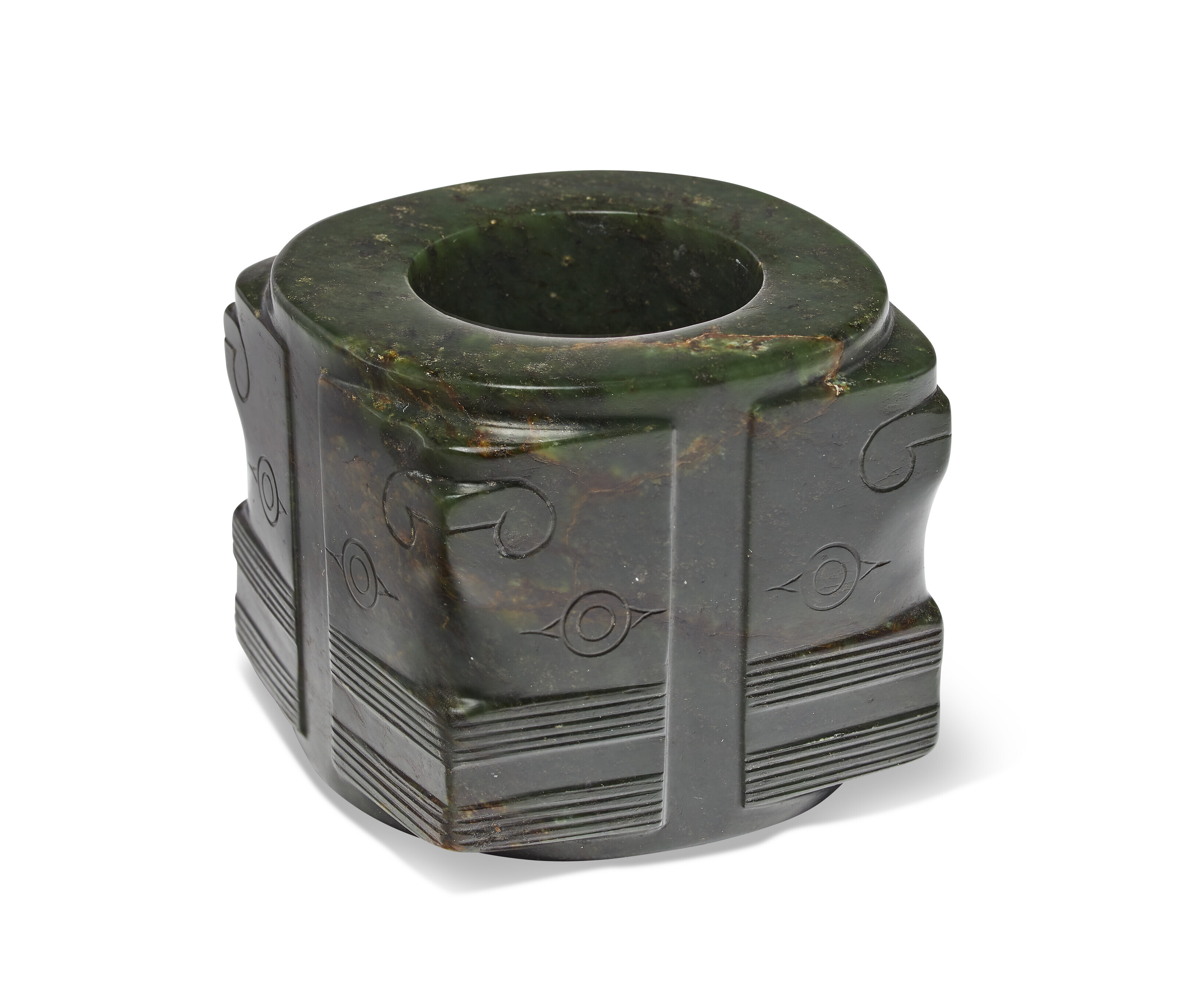 A DARK GREEN JADE CONG, CHINA, NEOLITHIC PERIOD, LIANGZHU CULTURE