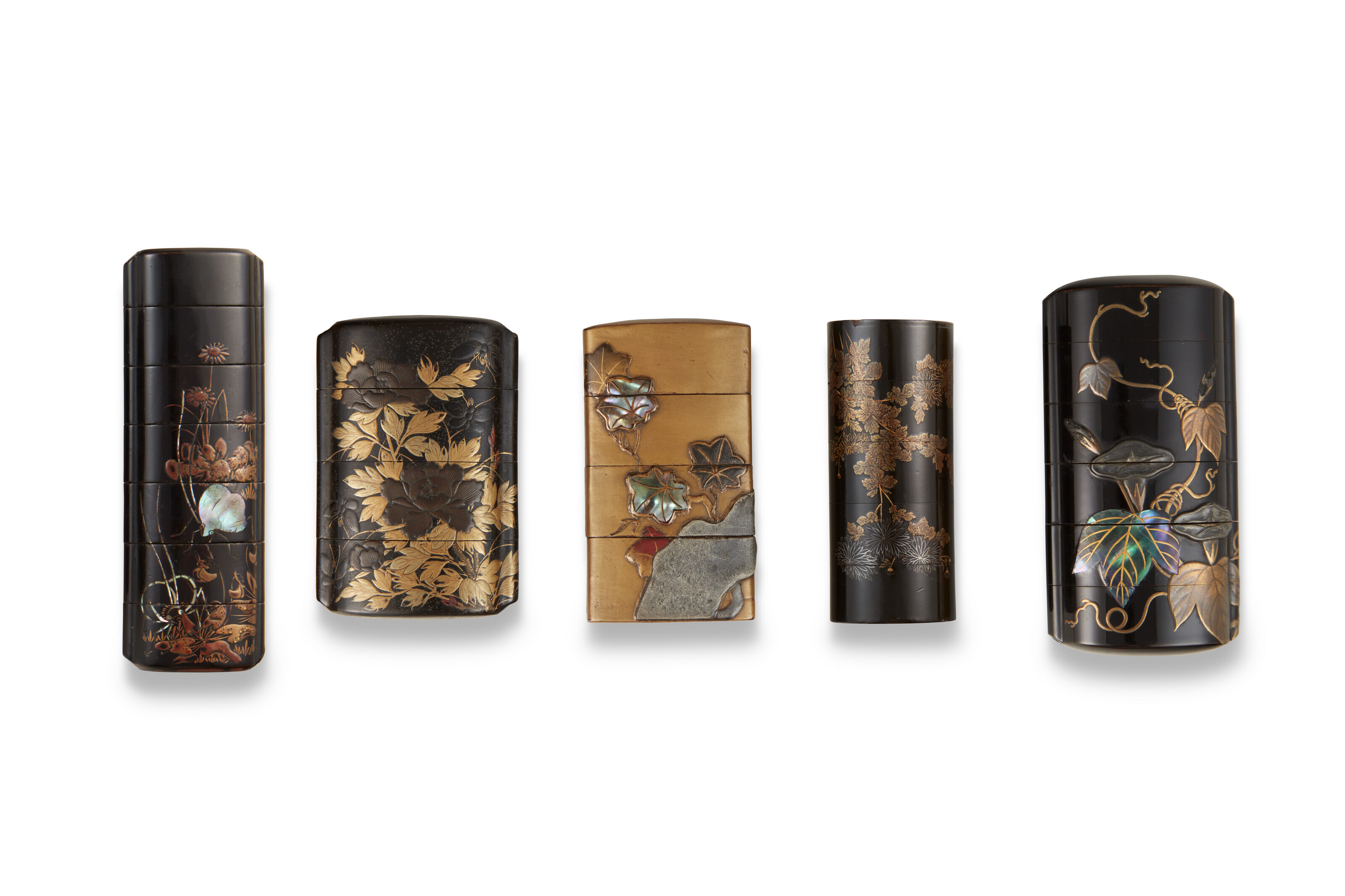 A GROUP OF FIVE INRO, EDO-MEIJI PERIOD (19TH CENTURY), ONE SIGNED ...