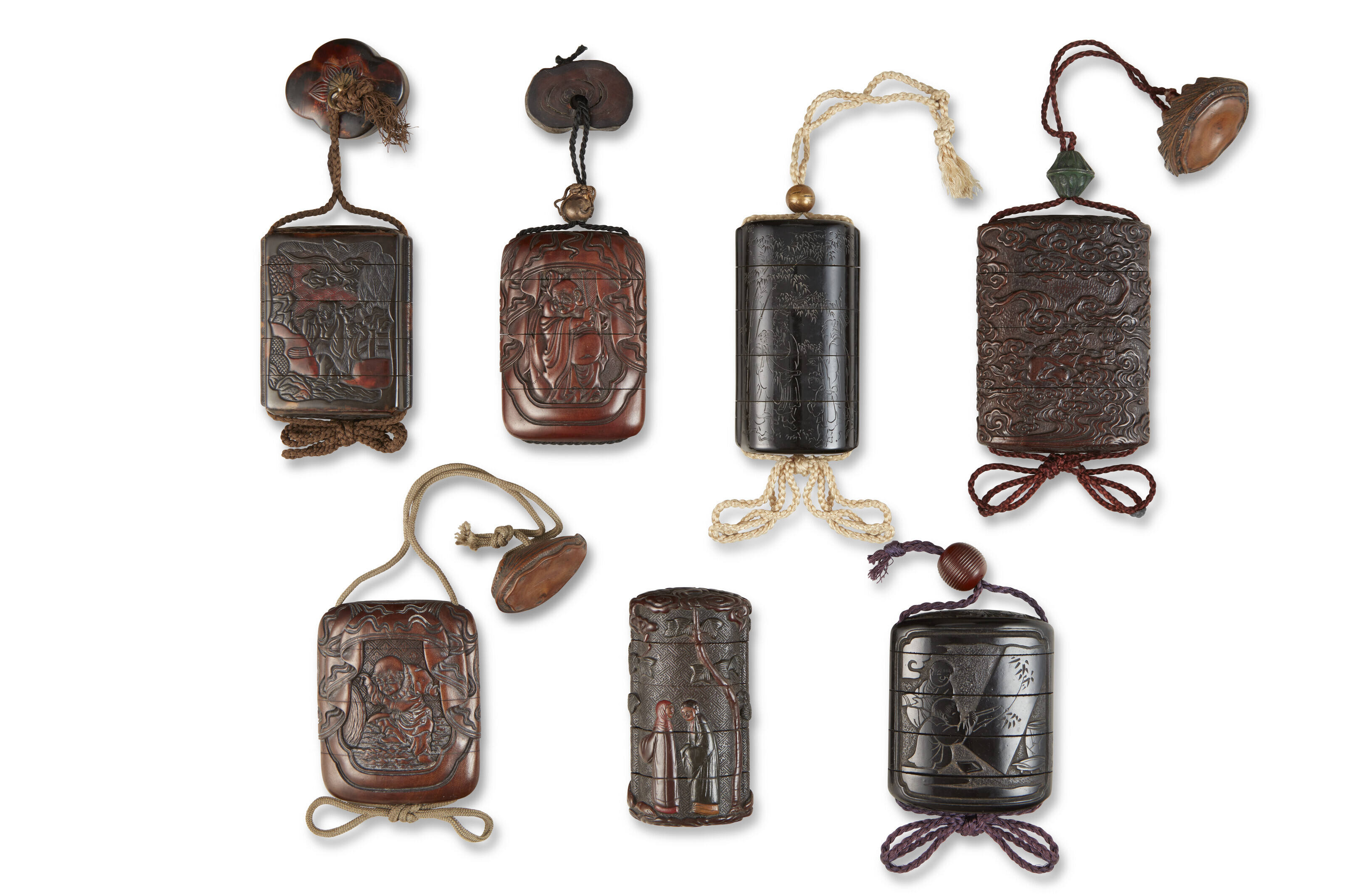 A GROUP OF SEVEN INRO, EDO-MEIJI PERIOD (19TH CENTURY), SIGNED MASANAO ...