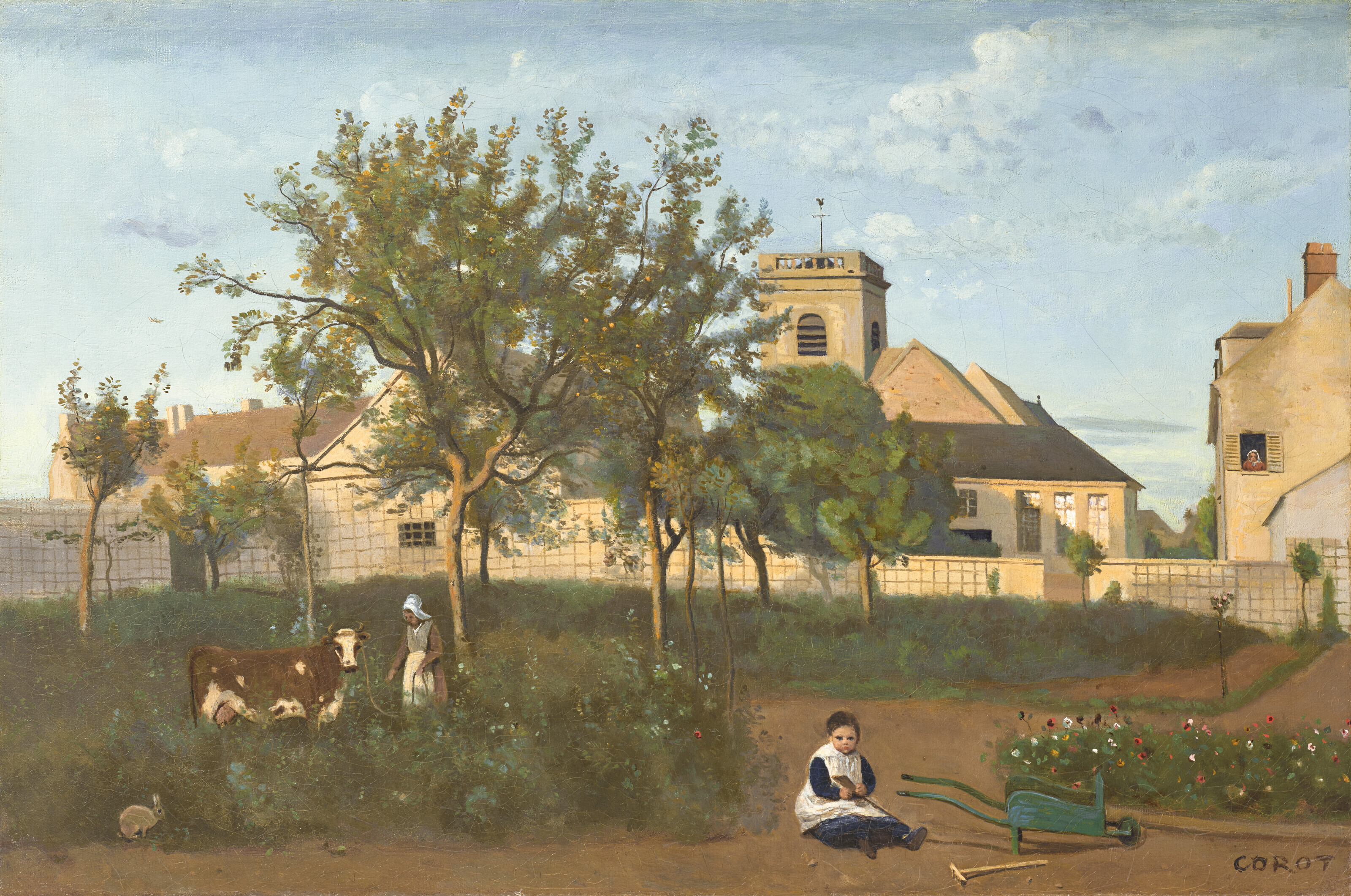 Rosny (Seine-et-Oise), l'église du village, vue prise du verger de Mme Osmond