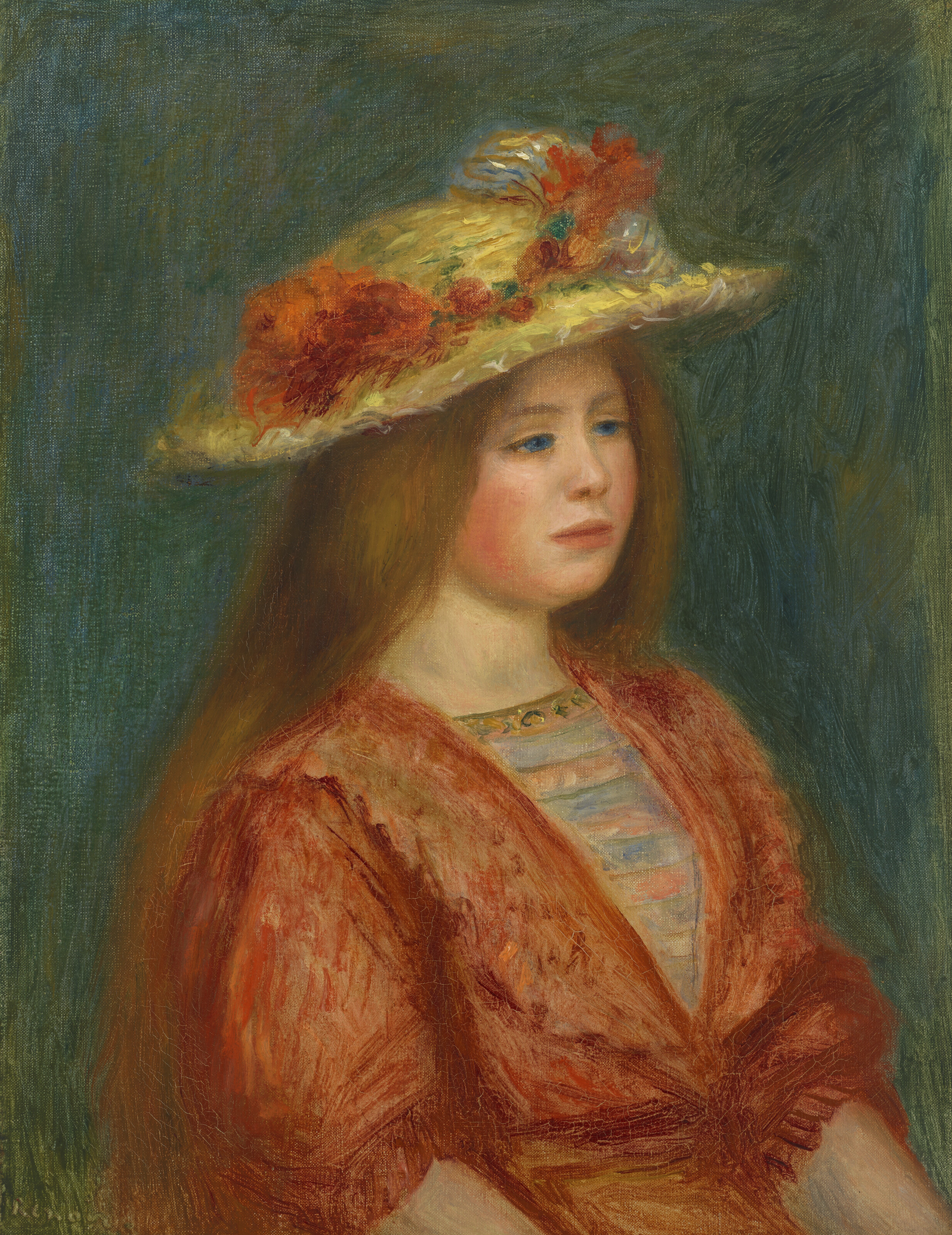 ルノワール、「JEUNE FEMME AU CORSAGE ROUGE」 PIERRE-AUGUSTE RENOIR (1841-1919), Femme au corsage rouge
