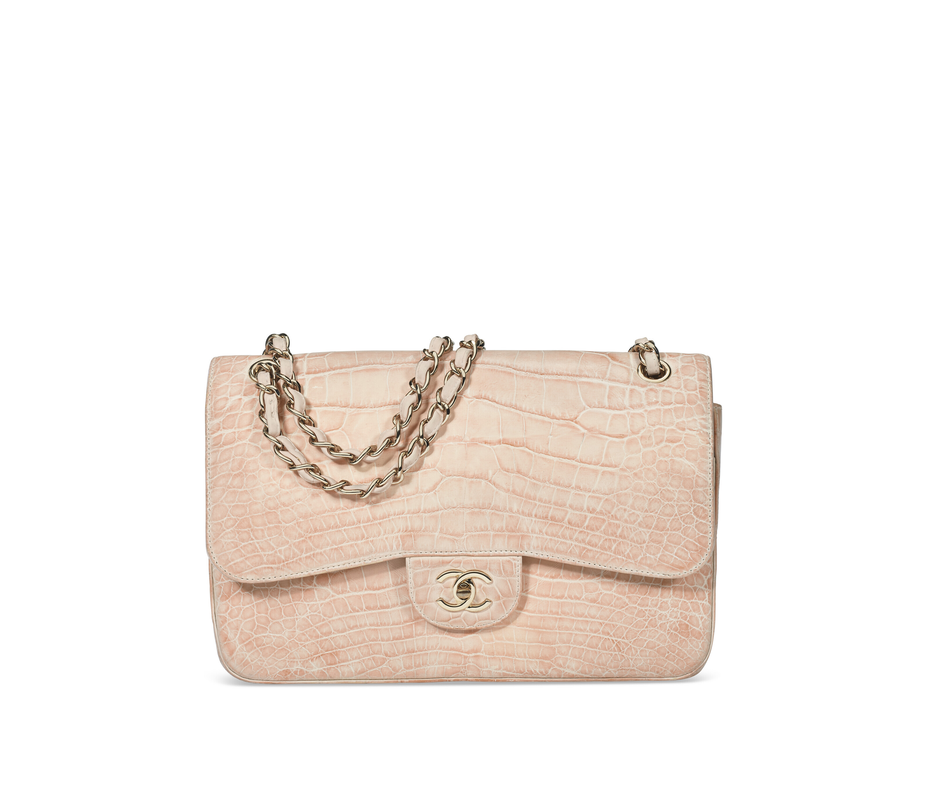 A PINK TWEED & PEARL HANDLE MINI FLAP BAG WITH GOLD HARDWARE
