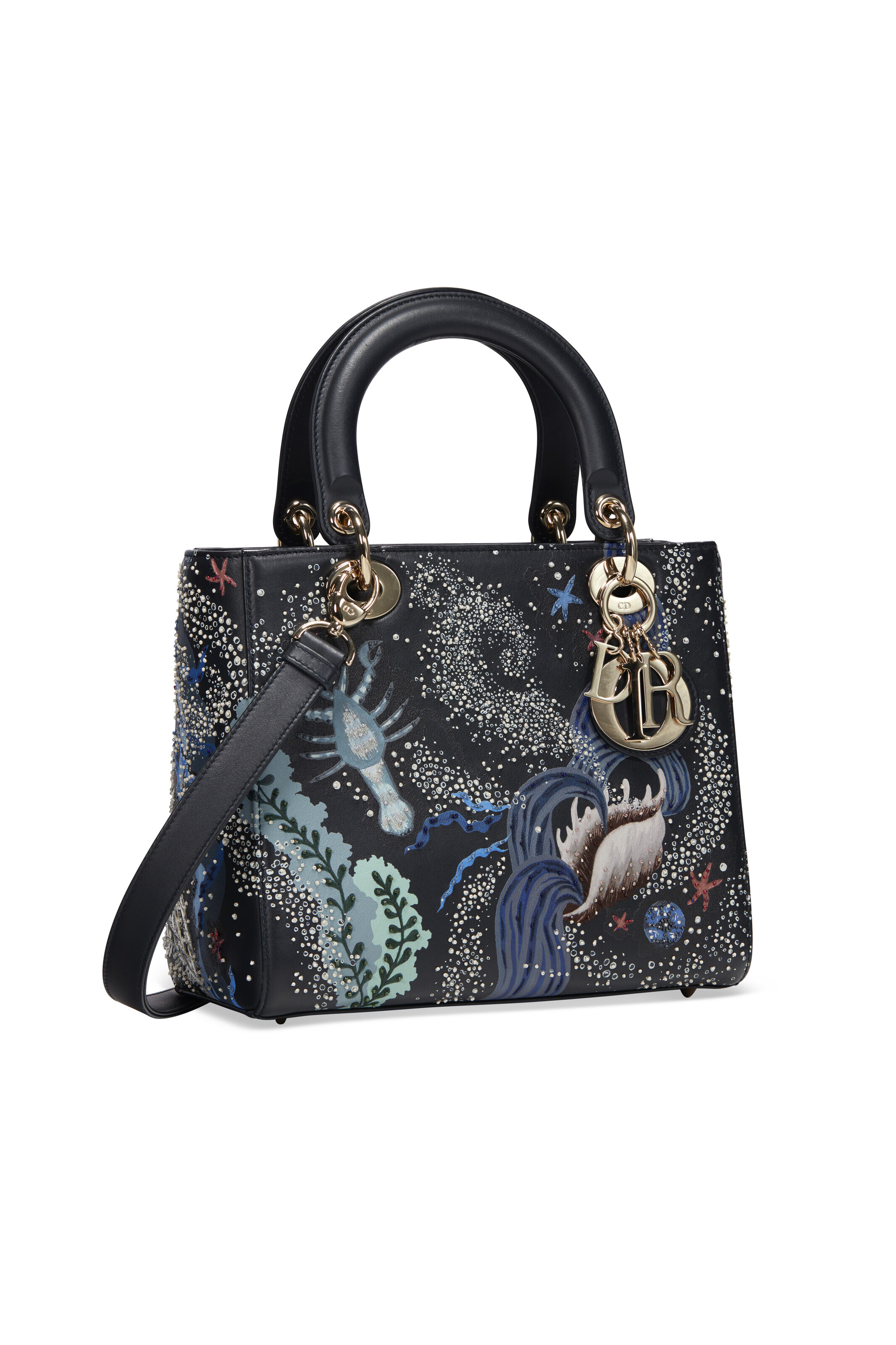 A LIMITED EDITION BLUE EMBROIDERED LEATHER 'NATURE BALLET' MEDIUM