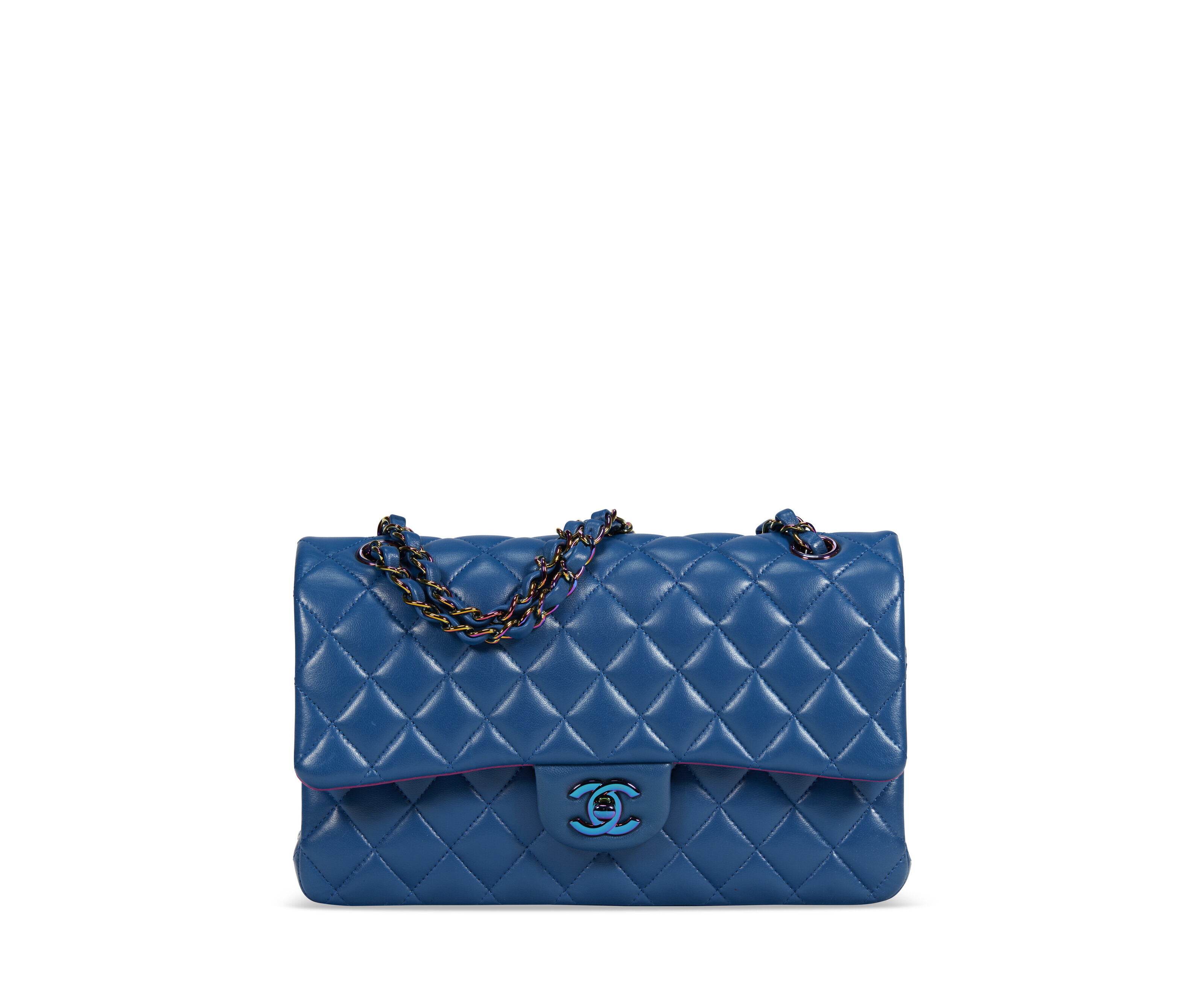 CHANEL 25S FLAP CHARM BAG 13 IN TEAL BLUE LAMBSKIN