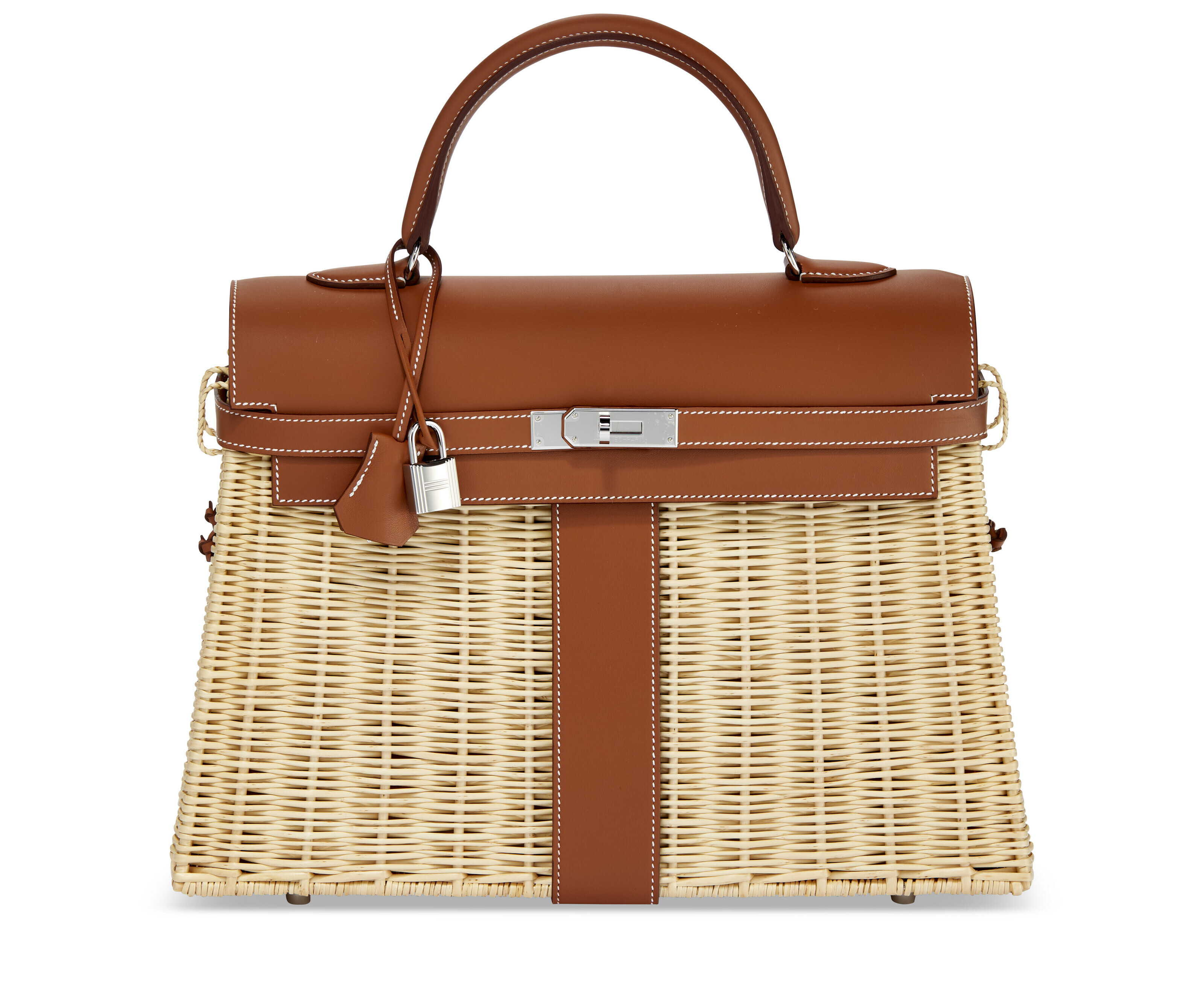 A limited-edition natural Bar&eacute;nia leather &amp; osier picnic Birkin 25 with palladium hardware, Herm&egrave;s, 2021. Sold for $47,880 in Handbags Online: the New York Edit on 12 June 2023 at Christie&rsquo;s online