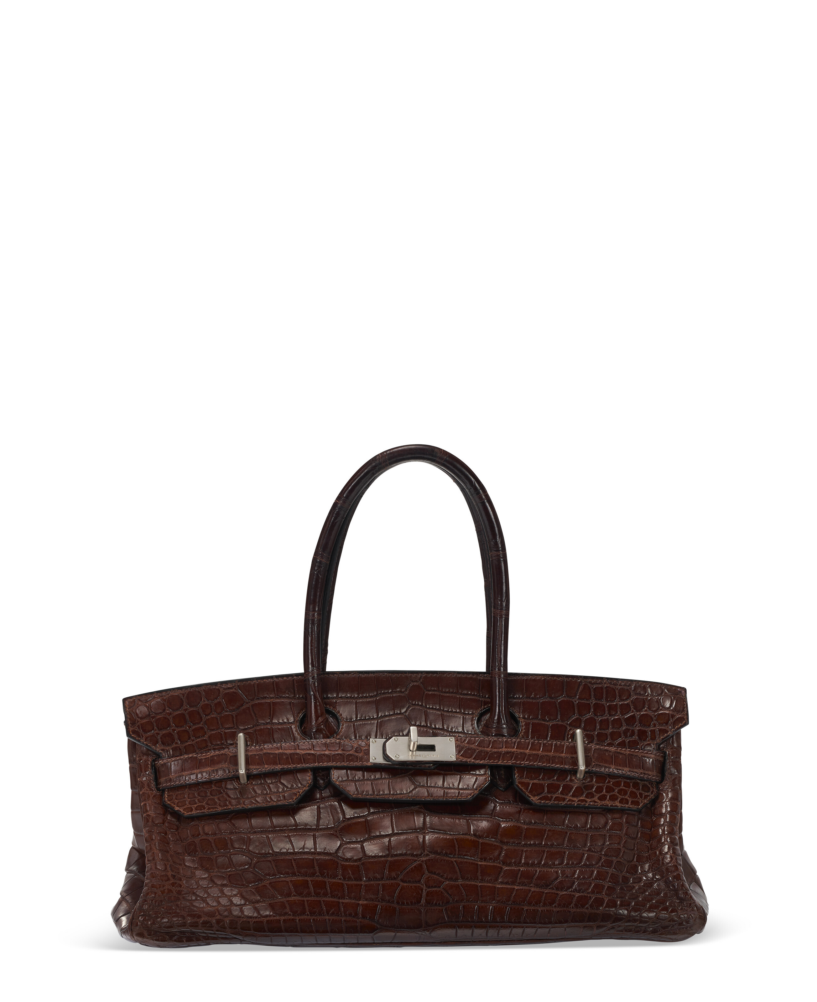 A MATTE MARRON FONCÉ POROSUS CROCODILE JPG SHOULDER BIRKIN WITH