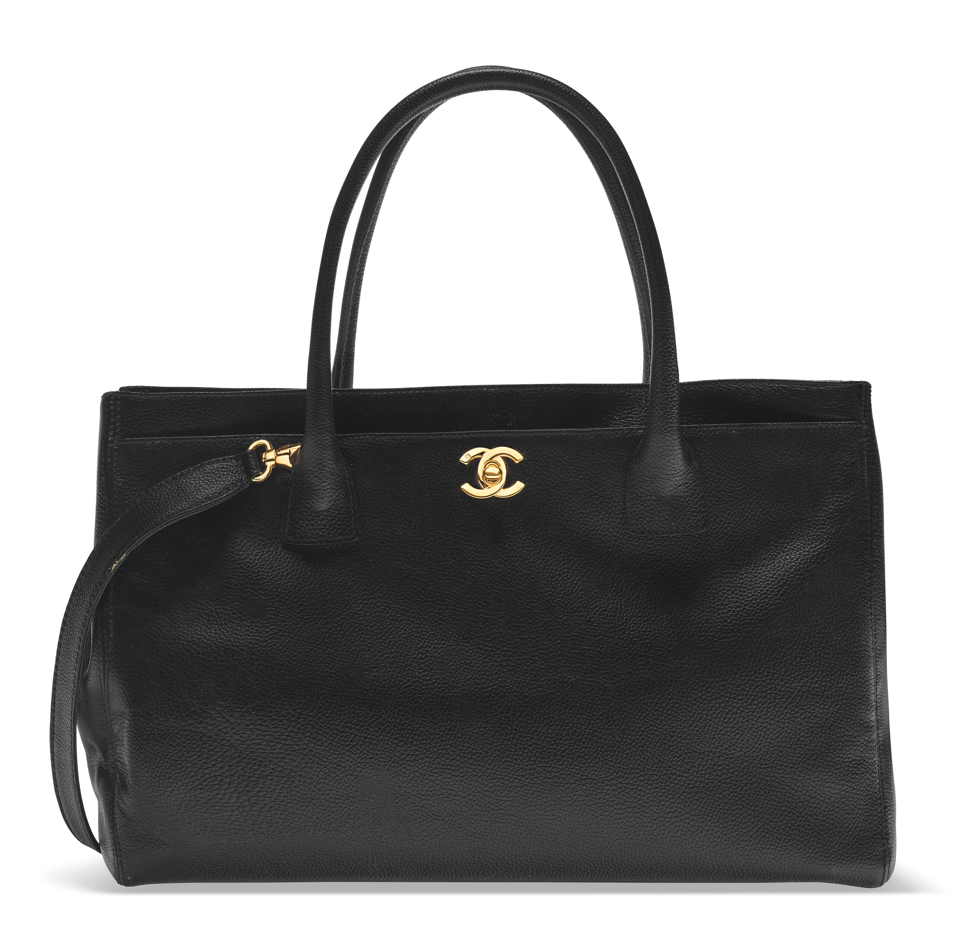 A BLACK GRAINED LEATHER CERF TOTE BAG WITH GOLD HARDWARE, CHANEL, 2005/